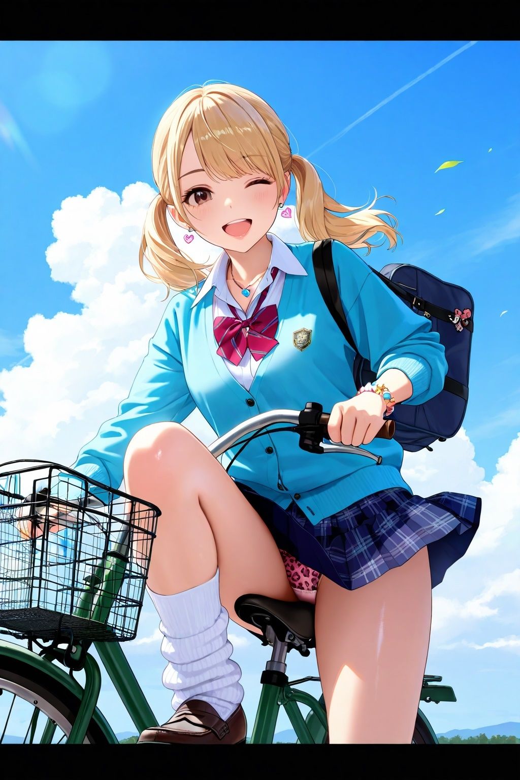 ルーズソックスJKの自転車パンチラ 画像3