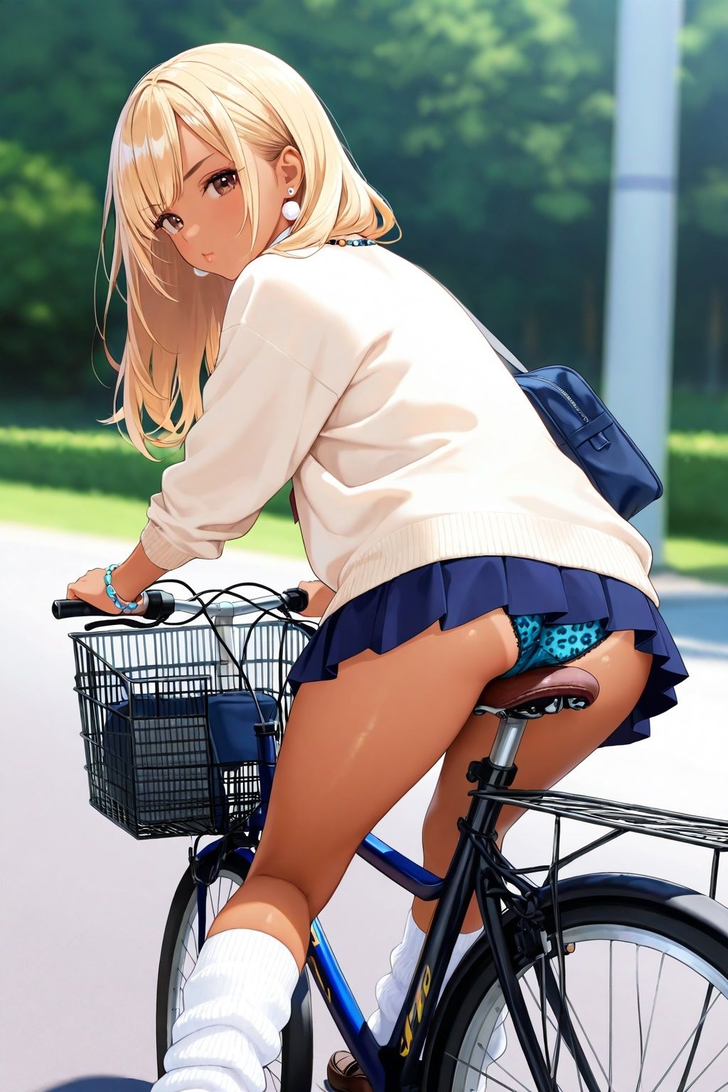 ルーズソックスJKの自転車パンチラ 画像4