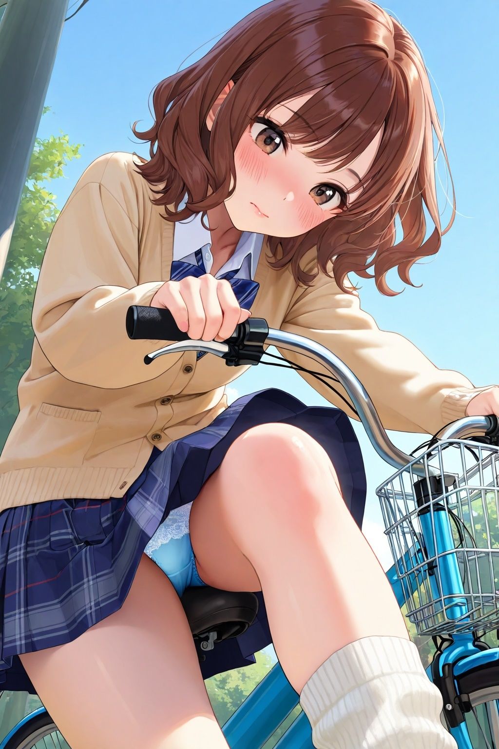 ルーズソックスJKの自転車パンチラ 画像5