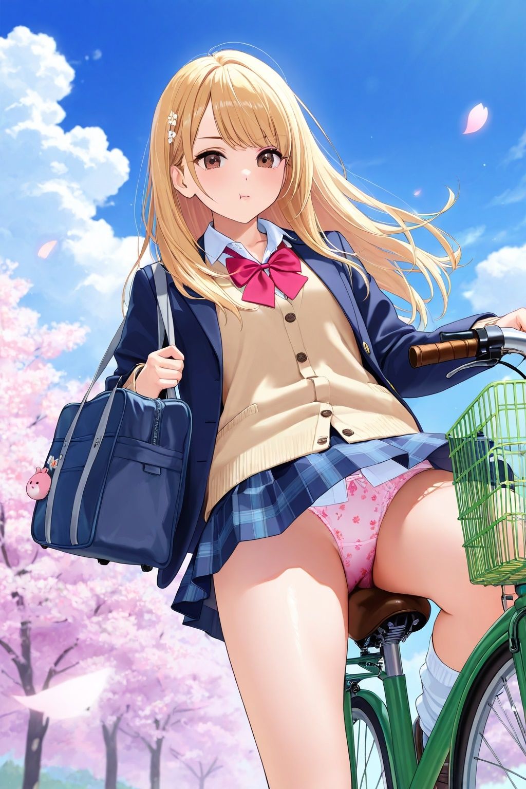 ルーズソックスJKの自転車パンチラ 画像7