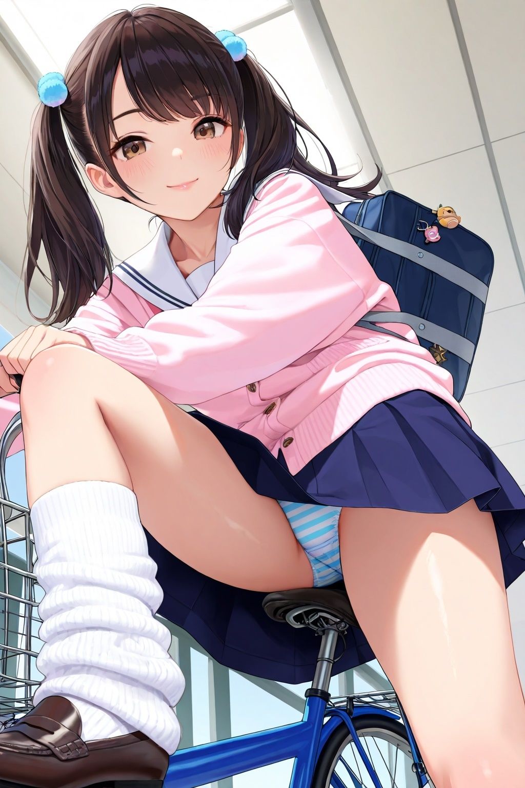 ルーズソックスJKの自転車パンチラ 画像9