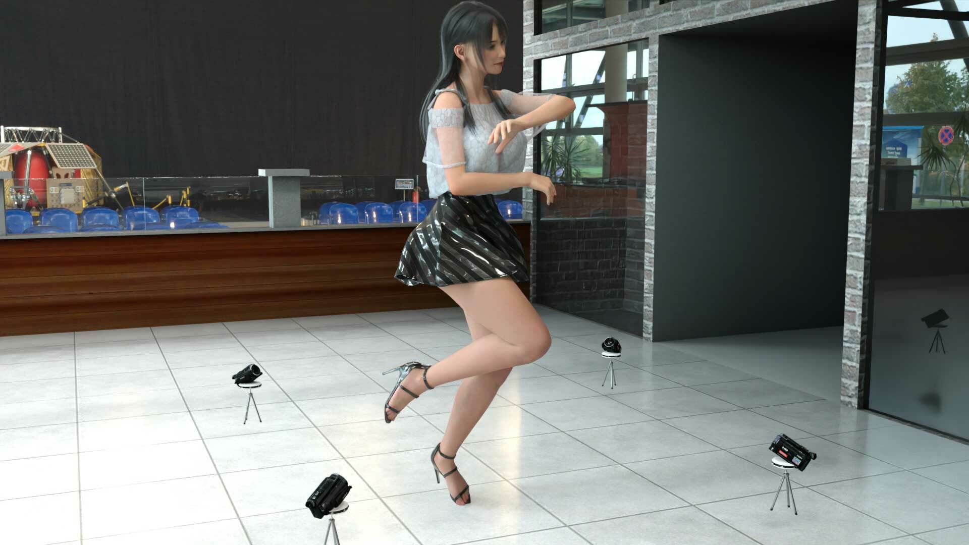 女子アナになった二階堂沙耶・早朝のニュース番組の冒頭でミニスカートでダンスすることを業務命令で強要される:Vol.001『ただの話題作りとのことで電源OFF（のはず）のカメラが4台、ローアングルから彼女のスカート内を覗き込むように設置されている』 画像2