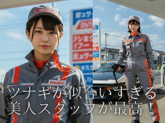 ガソリンスタンドで働く美女 画像1