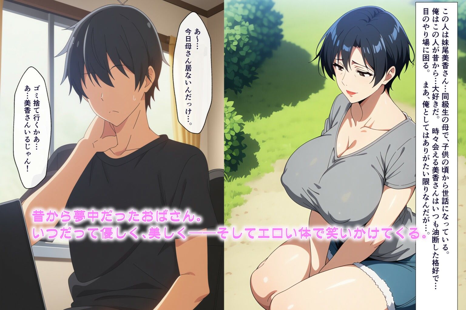 サンプル画像1:昔から大好きだった近所のおばさんと我慢できずにやっちゃった話(E.M.G.C.) [d_680001]