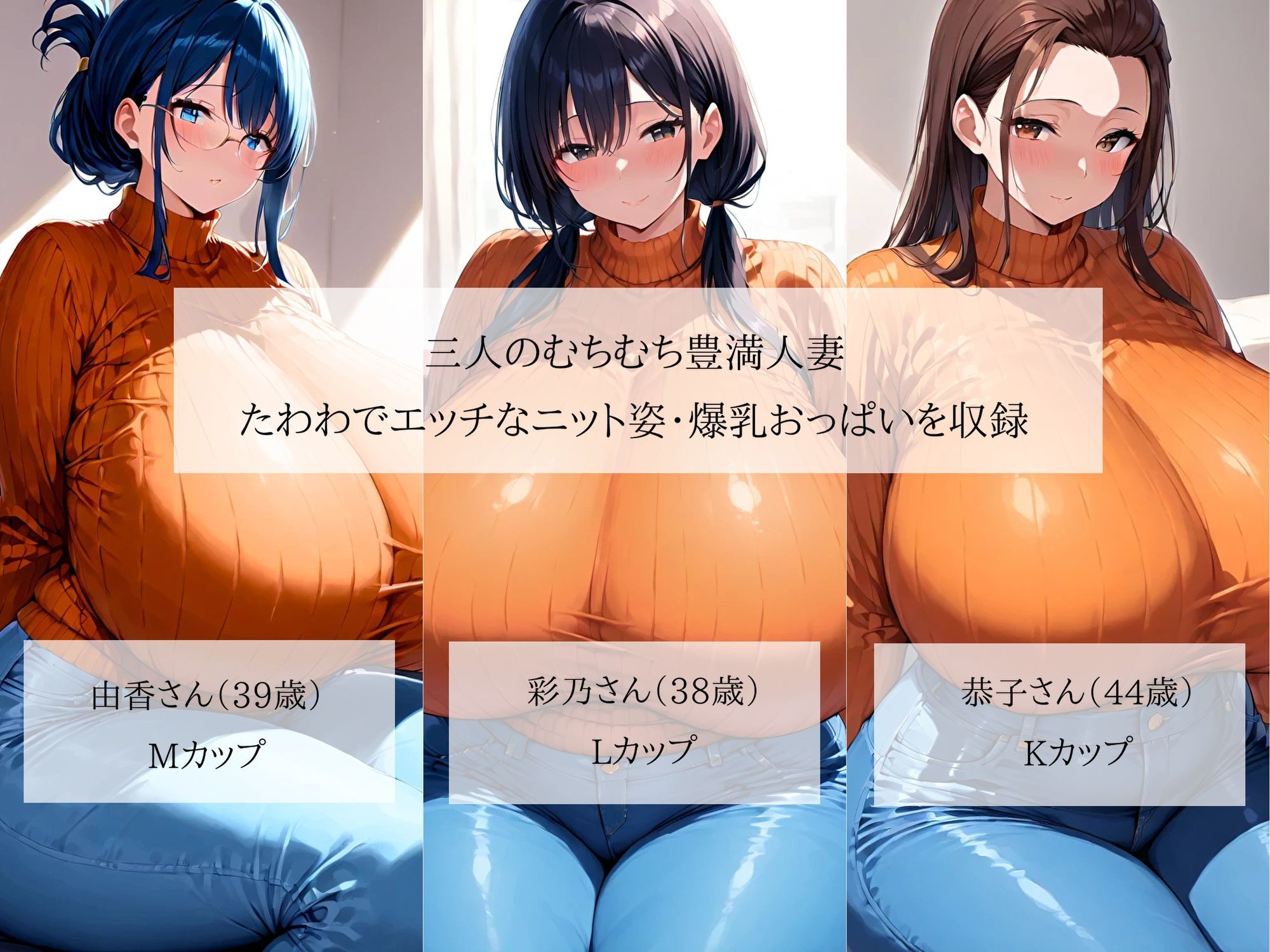 サンプル画像1:むちむちニット×ジーンズ姿の着衣爆乳人妻がたくし上げてデカブラとおっぱい見せてくれました(熟めろん) [d_681552]