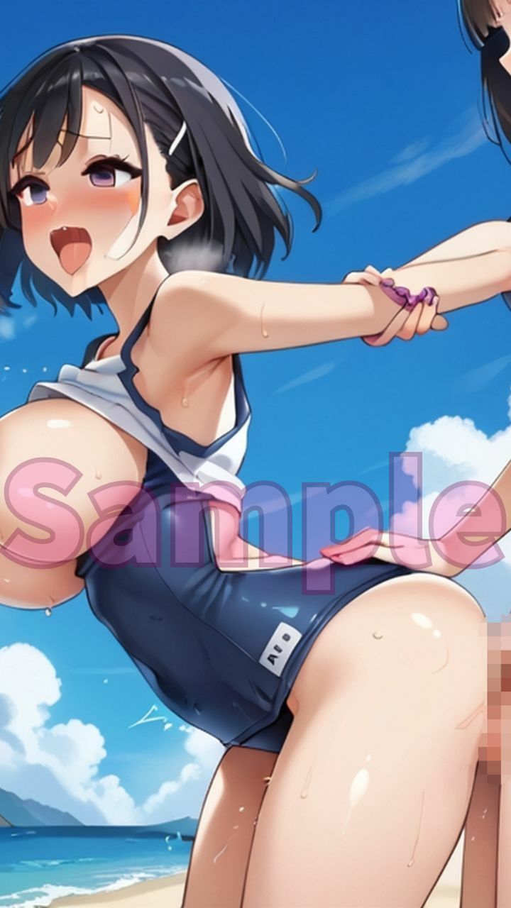 サンプル画像4:夏だ！海だ！スクール水着＆ふたなり美女たちとビーチで大乱交パート4(楽園への誘い) [d_681632]