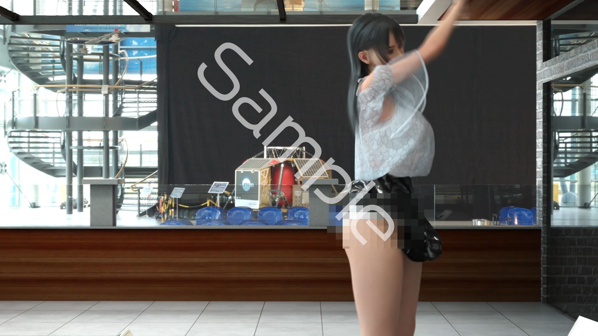 女子アナになった二階堂沙耶・早朝のニュース番組の冒頭でミニスカートでダンスすることを業務命令で強要される:Vol.003『ただの話題作りとのことで電源OFF（のはず）のカメラが4台、ローアングルから彼女のスカート内を覗き込むように設置されている:PV03_純白フルバックパンティで扇風機風チラ』 画像4