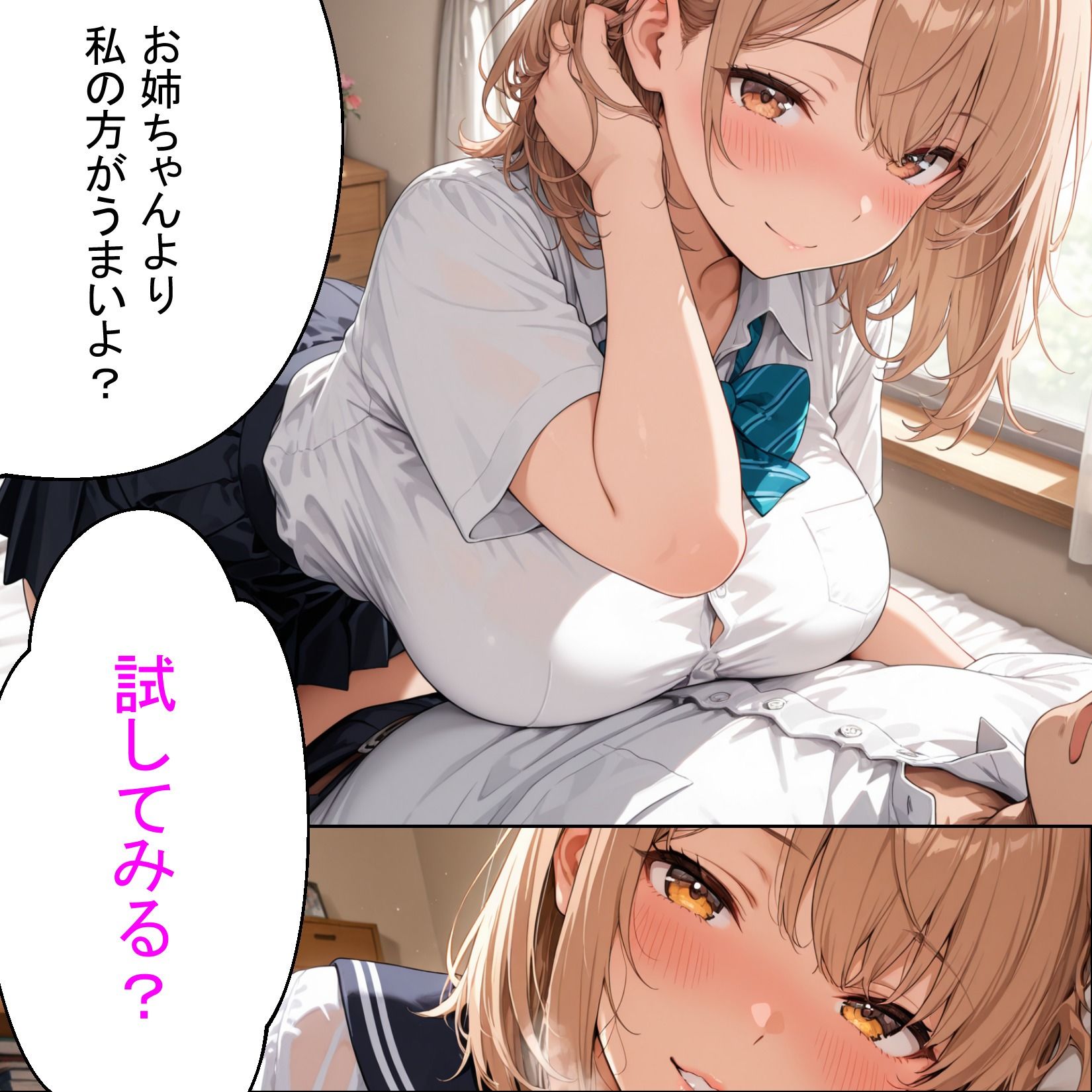 サンプル画像3:即イキ女子校生〜爆乳姉妹が冴えない僕で処女卒業〜(バナナと生絞り) [d_683770]