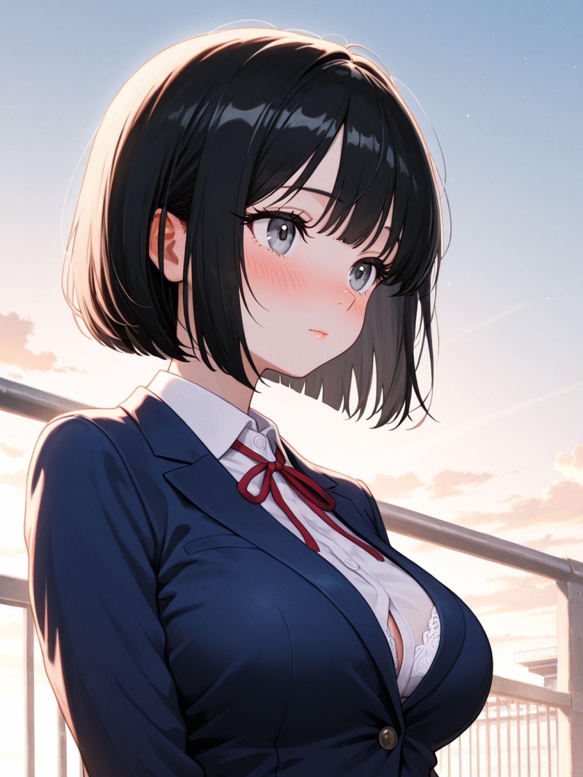 【AI学園喜ばれ部】部長と屋上でHして中だししたら喜ばれた 画像1