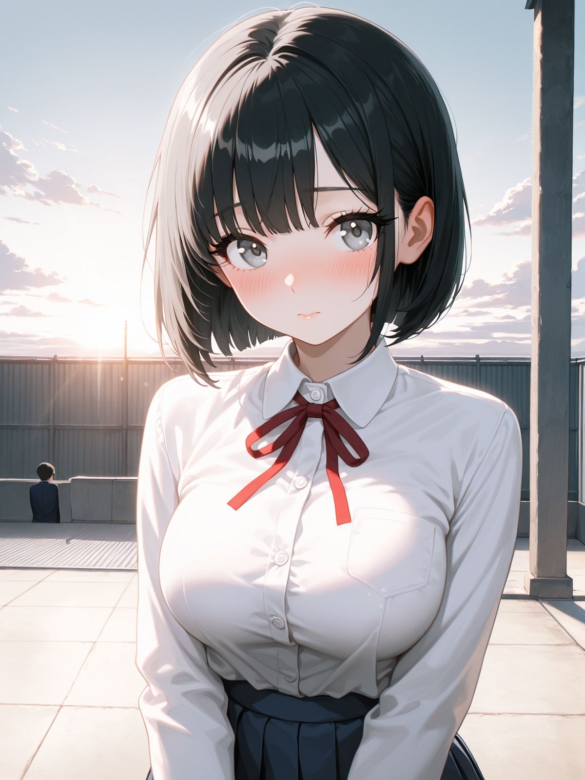 サンプル画像3:【AI学園喜ばれ部】部長と屋上でHして中だししたら喜ばれた(AI学園喜ばれ部) [d_684794]