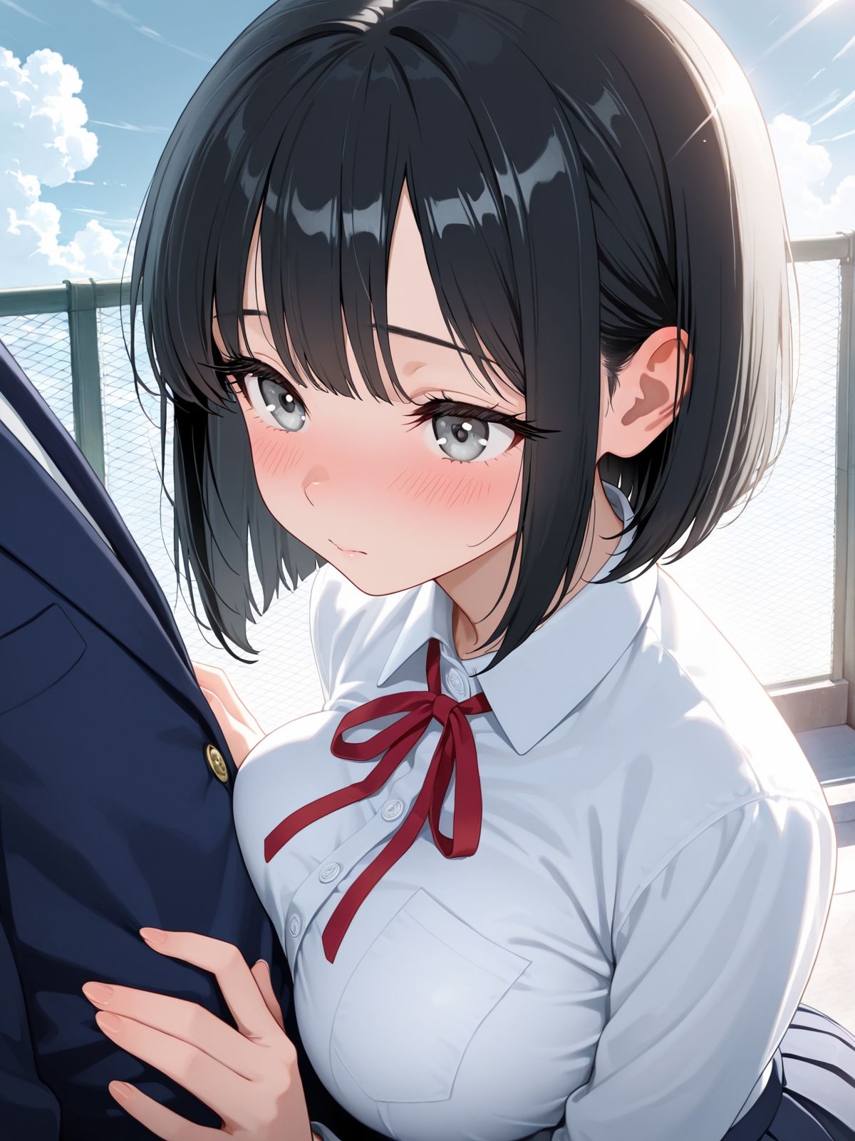 サンプル画像4:【AI学園喜ばれ部】部長と屋上でHして中だししたら喜ばれた(AI学園喜ばれ部) [d_684794]