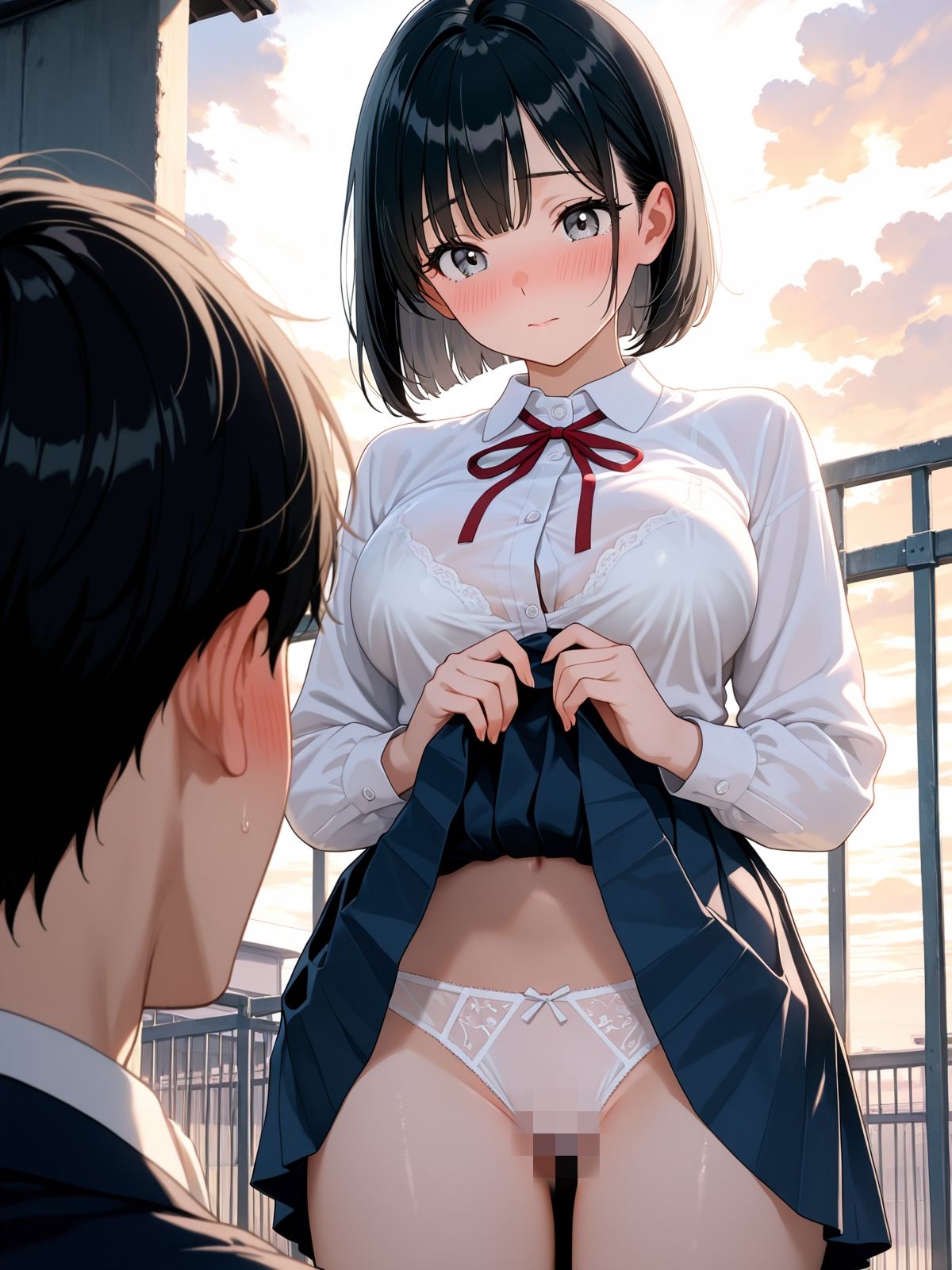 サンプル画像5:【AI学園喜ばれ部】部長と屋上でHして中だししたら喜ばれた(AI学園喜ばれ部) [d_684794]