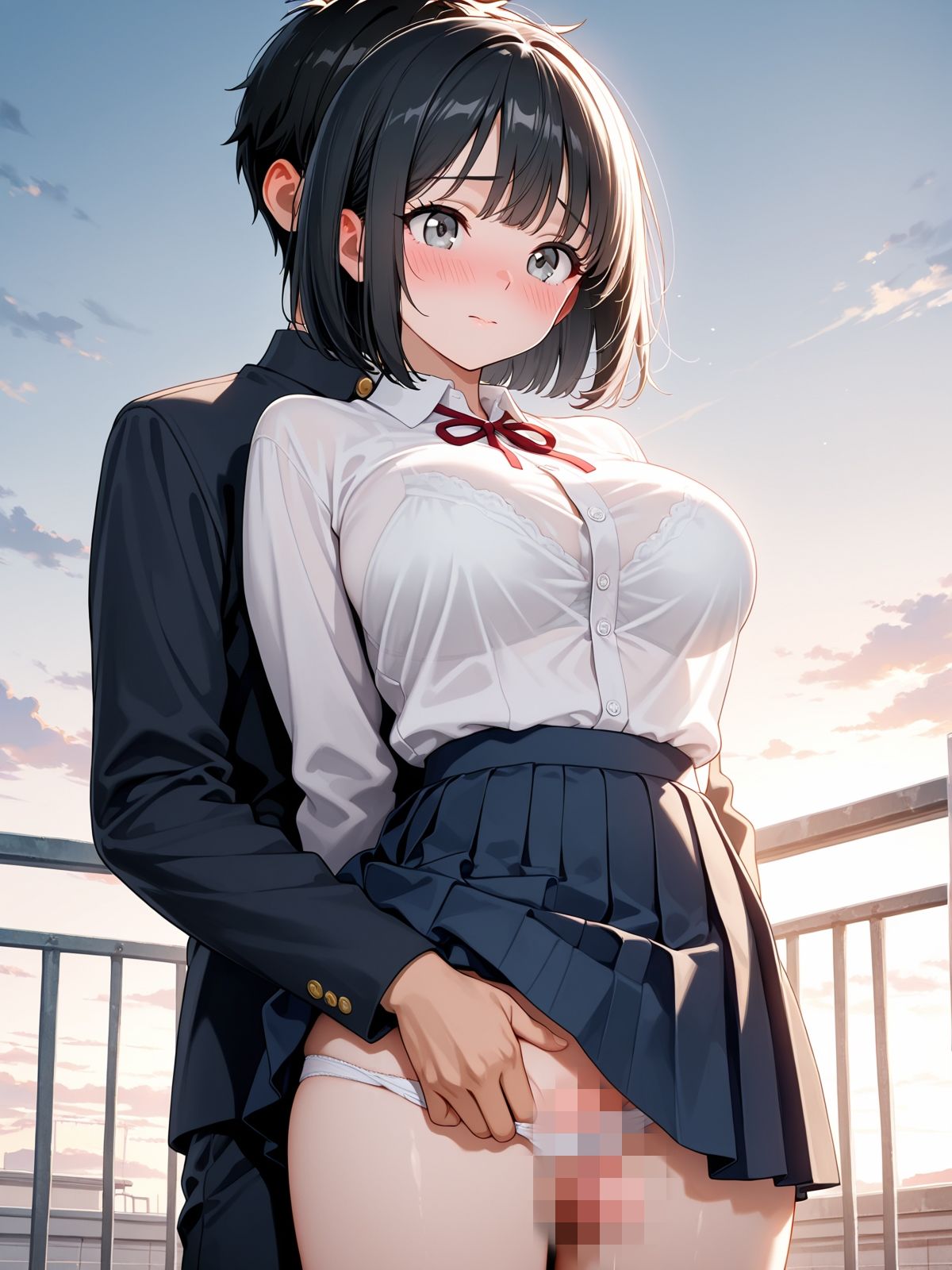 サンプル画像6:【AI学園喜ばれ部】部長と屋上でHして中だししたら喜ばれた(AI学園喜ばれ部) [d_684794]