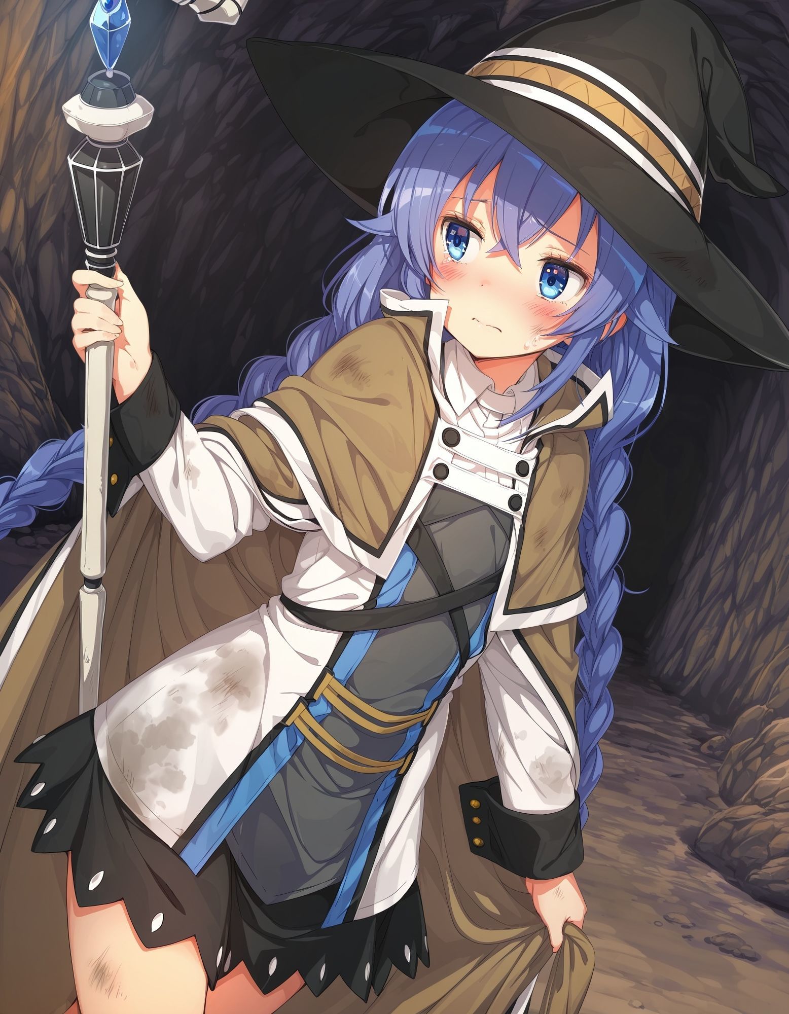 サンプル画像1:蒼き魔導師、洞窟の孕囚(絵心あいのAI生成アトリエ) [d_686072]