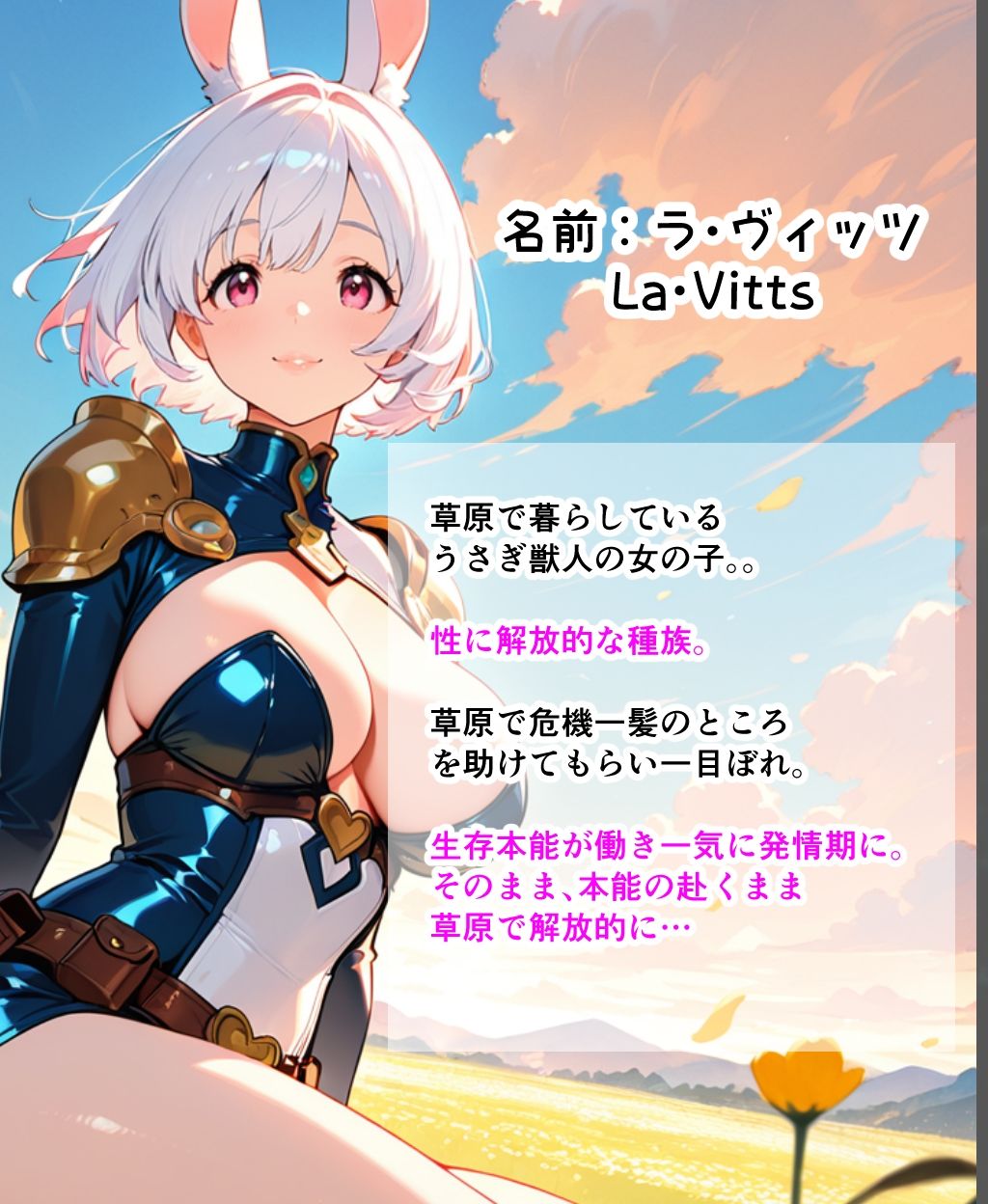 サンプル画像1:異世界でうさぎっ娘を助けたら発情期だったらしく草原で何度も中出しHした話(異世界’性’コミュニケーション部) [d_687803]