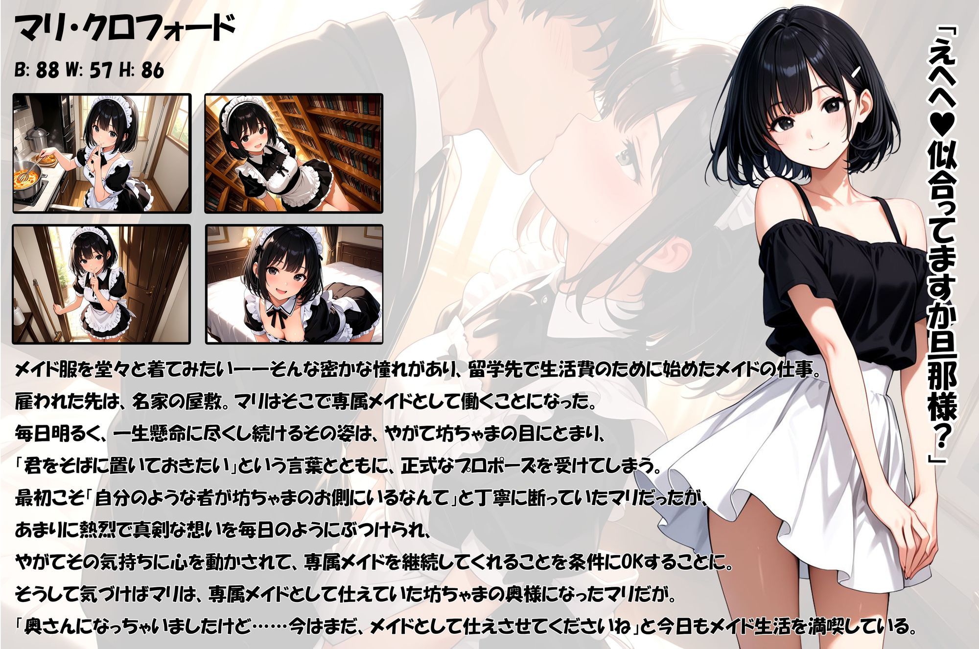 サンプル画像1:嫁入りメイドのマリ2 旦那様とのお泊りデート  ホテルでいっぱいえっちなことしちゃうお話(えっちなメイド喫茶) [d_687935]