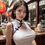 チャイナドレス風の美女とカフェに（セリフなし  AI画像集）