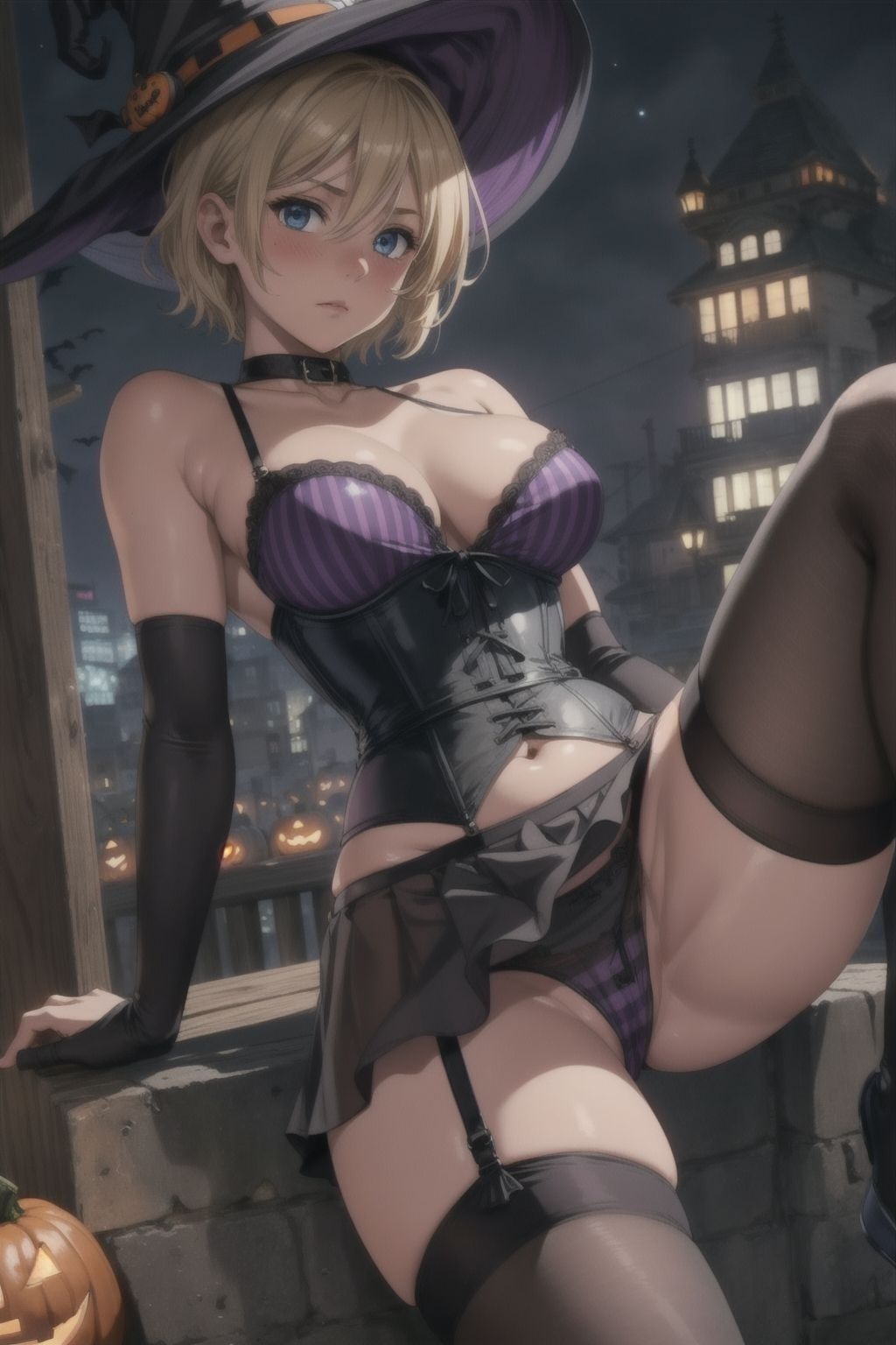 サンプル画像1:ブロンドショートのハロウィン 魔女衣装(長ネギ粘菌) [d_689882]