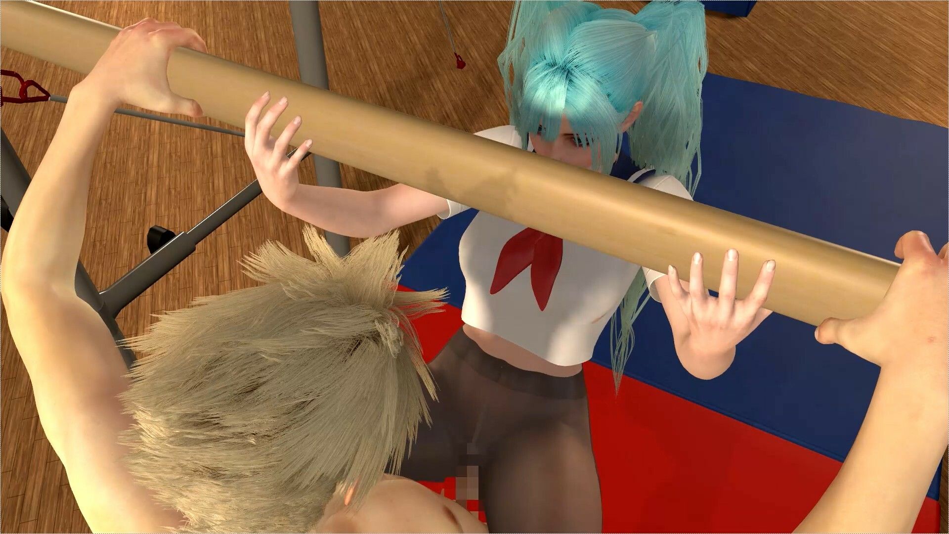 サンプル画像1:【ROMV339】【動画】初音ミク3Dセーラー制服黒ストッキングとクラウド「新体操鉄棒セックス」(ローズ志向) [d_691353]