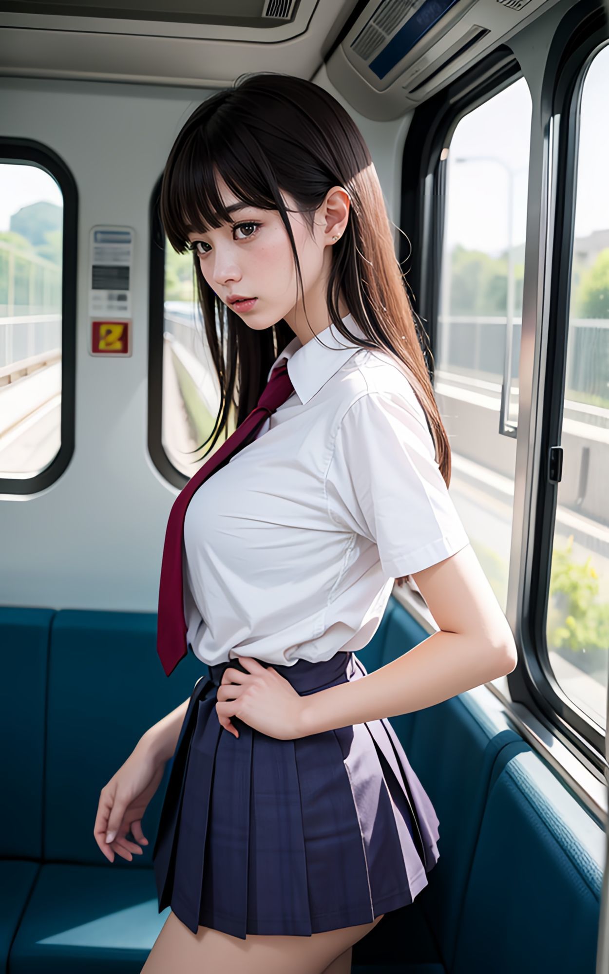 電車にいるセクシー制服美女 4K高画質 （全119枚） 画像2