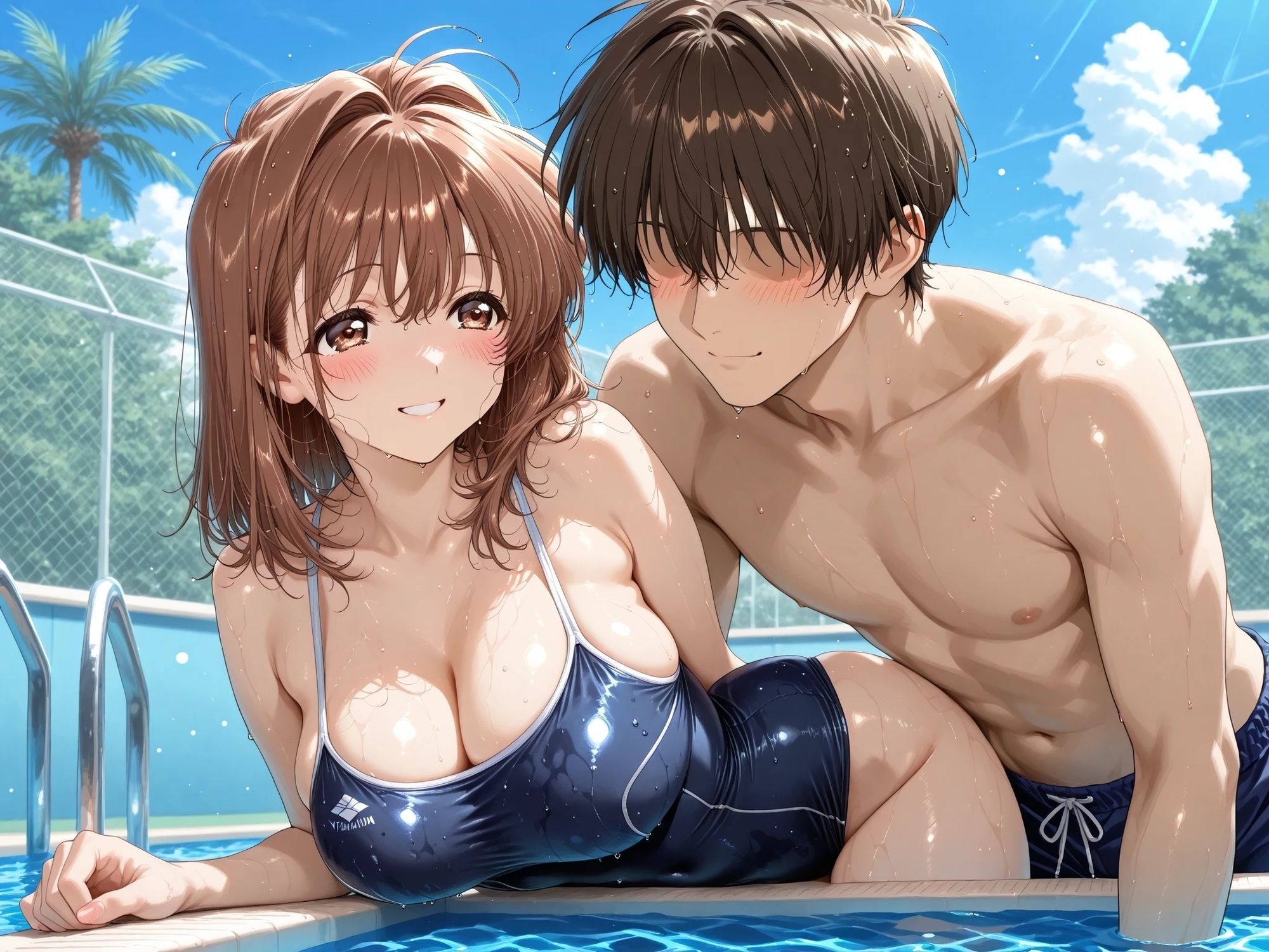 サンプル画像3:AIイラストCG集114 L〇VERS 恋に〇ちたら 河〇理恵（プール編・横長画像）(ドンガラAI美少女イラスト支部) [d_693991]