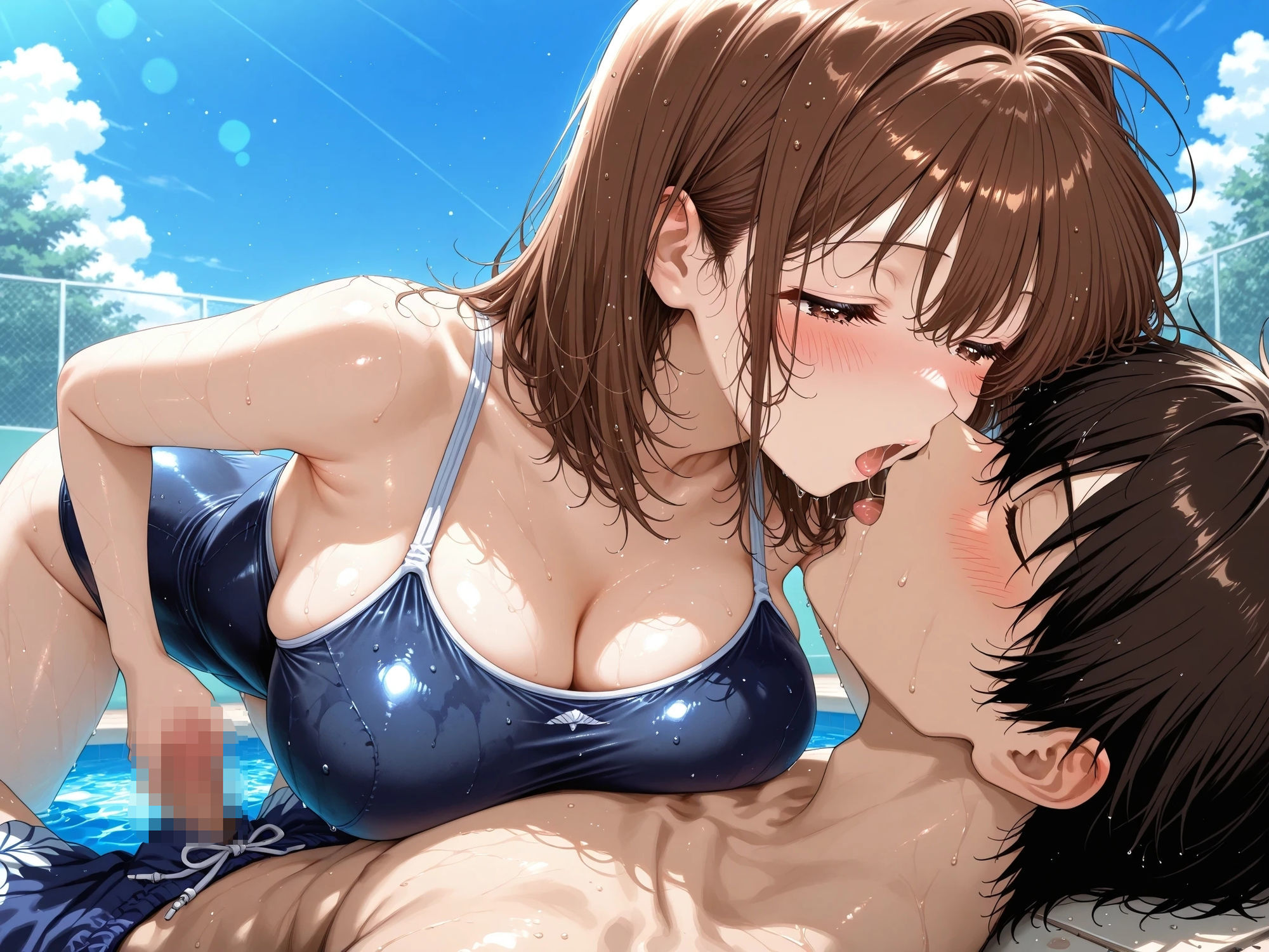 サンプル画像4:AIイラストCG集114 L〇VERS 恋に〇ちたら 河〇理恵（プール編・横長画像）(ドンガラAI美少女イラスト支部) [d_693991]