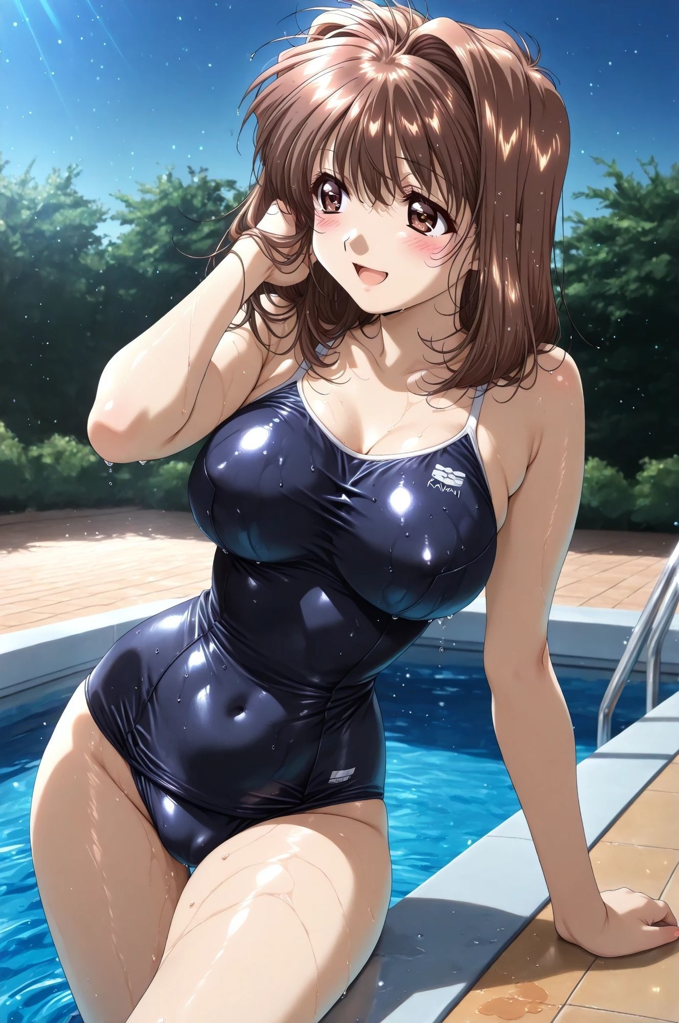 AIイラストCG集115 L〇VERS 恋に〇ちたら 河〇理恵(プール編・縦長画像) 画像1