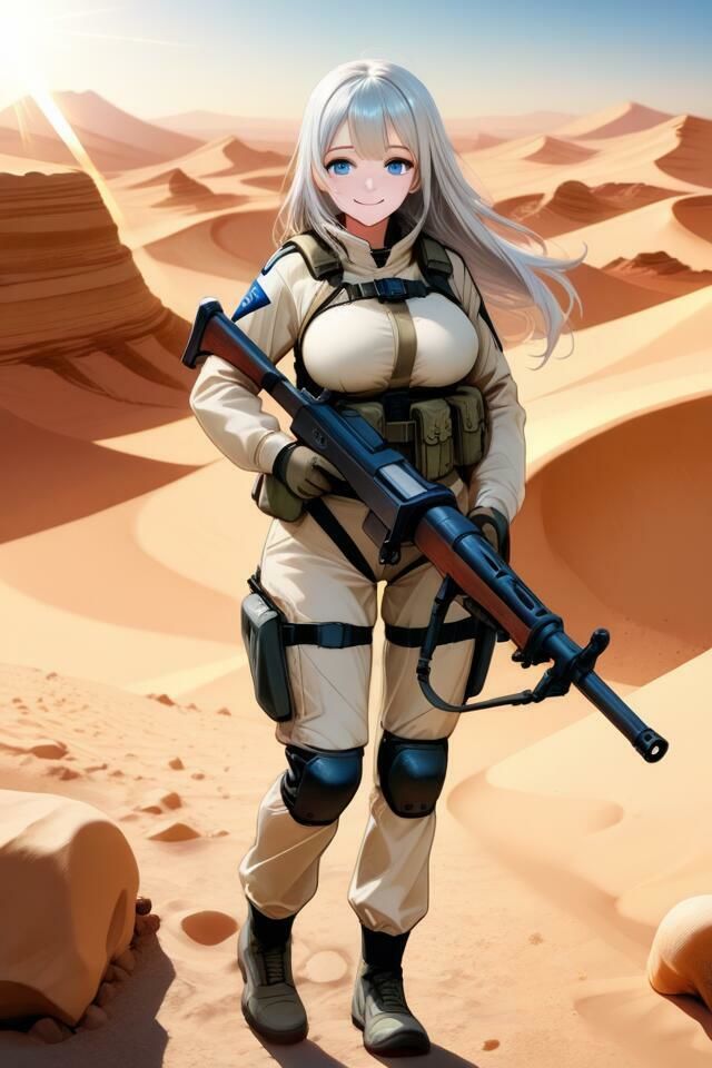 サンプル画像1:きっと見つかるあなたの1枚 砂漠の巨乳美女兵士(AI Force) [d_694426]