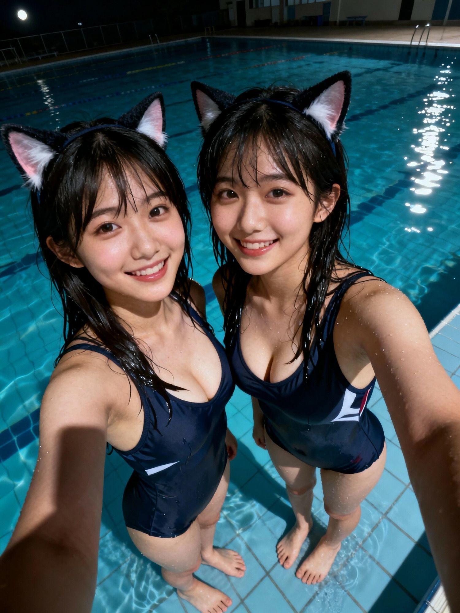 サンプル画像4:ネコ耳JKセルフィー in 月夜のプール(抹茶パフェ) [d_695012]