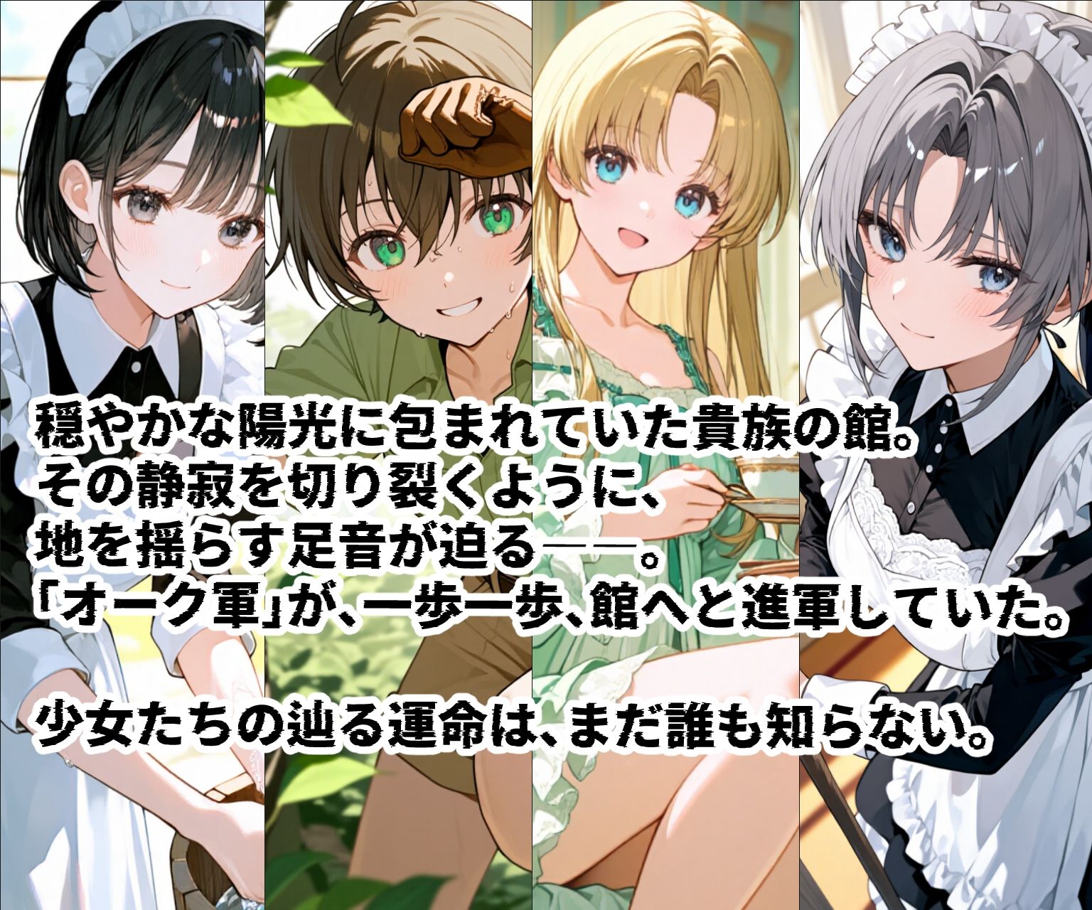 サンプル画像1:苗床捕獲-蹂躙- オークの襲来！蹂躙されて苗床となった館の少女たち(えすおー) [d_695703]