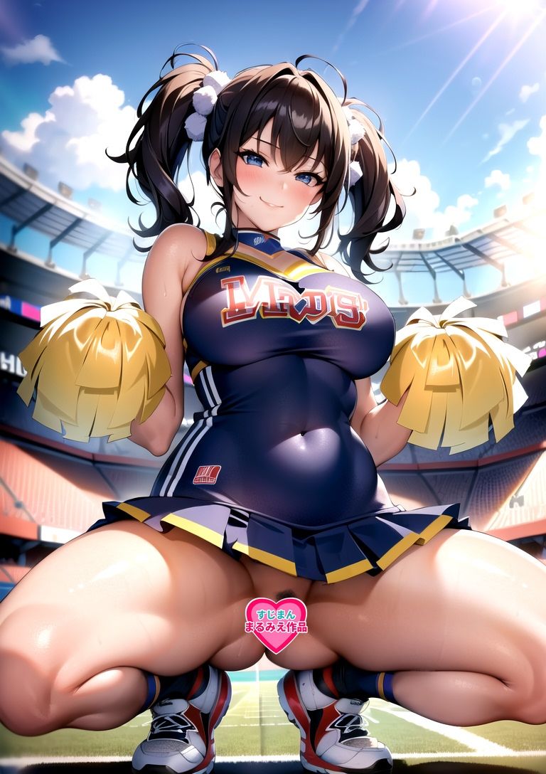 【陰毛ありVer】ノーパンチアリーダーのすじまん! 画像1