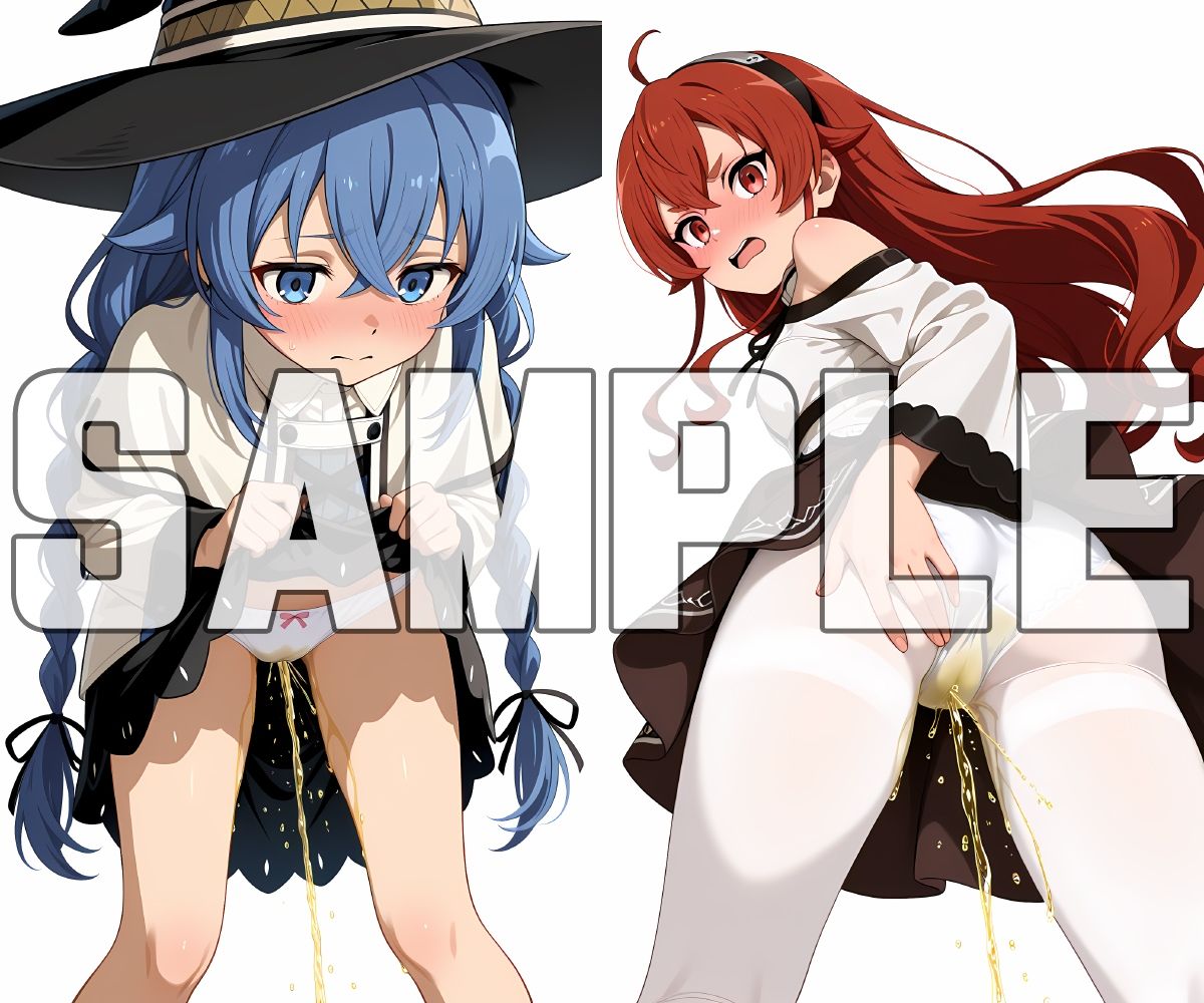 【エロ漫画】蔵出しおしっこお漏らしする「ロ〇シー」と「エ〇ス」2