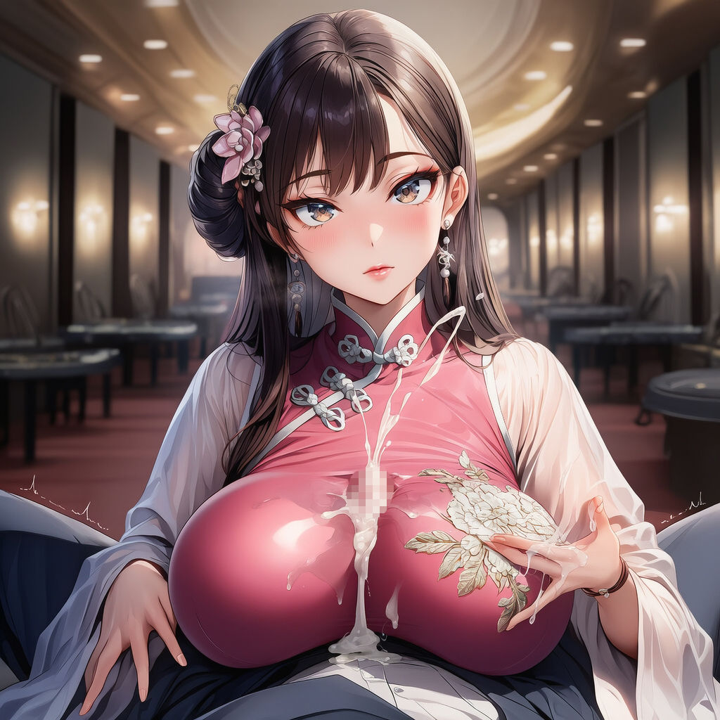 チャイナドレスの美女にぶっかけ・服内射精 画像3