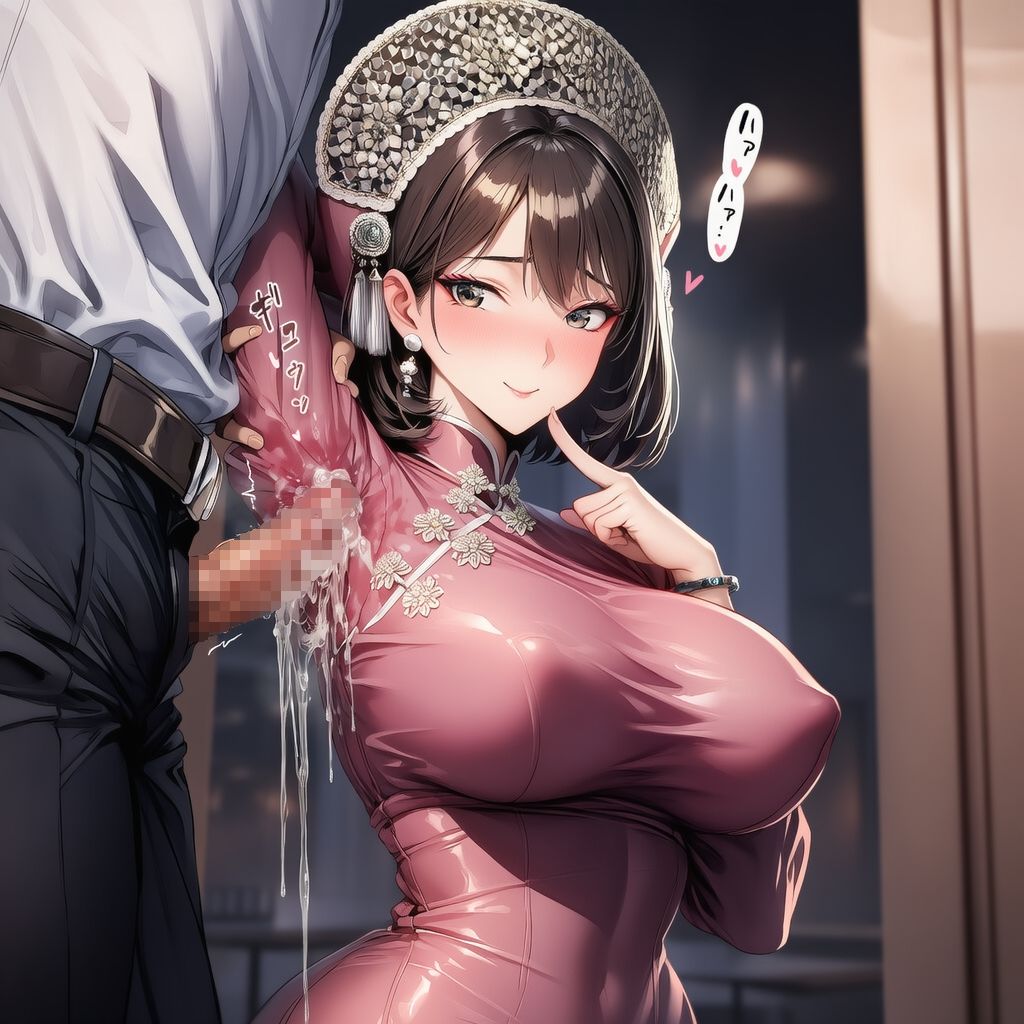 チャイナドレスの美女にぶっかけ・服内射精 画像9