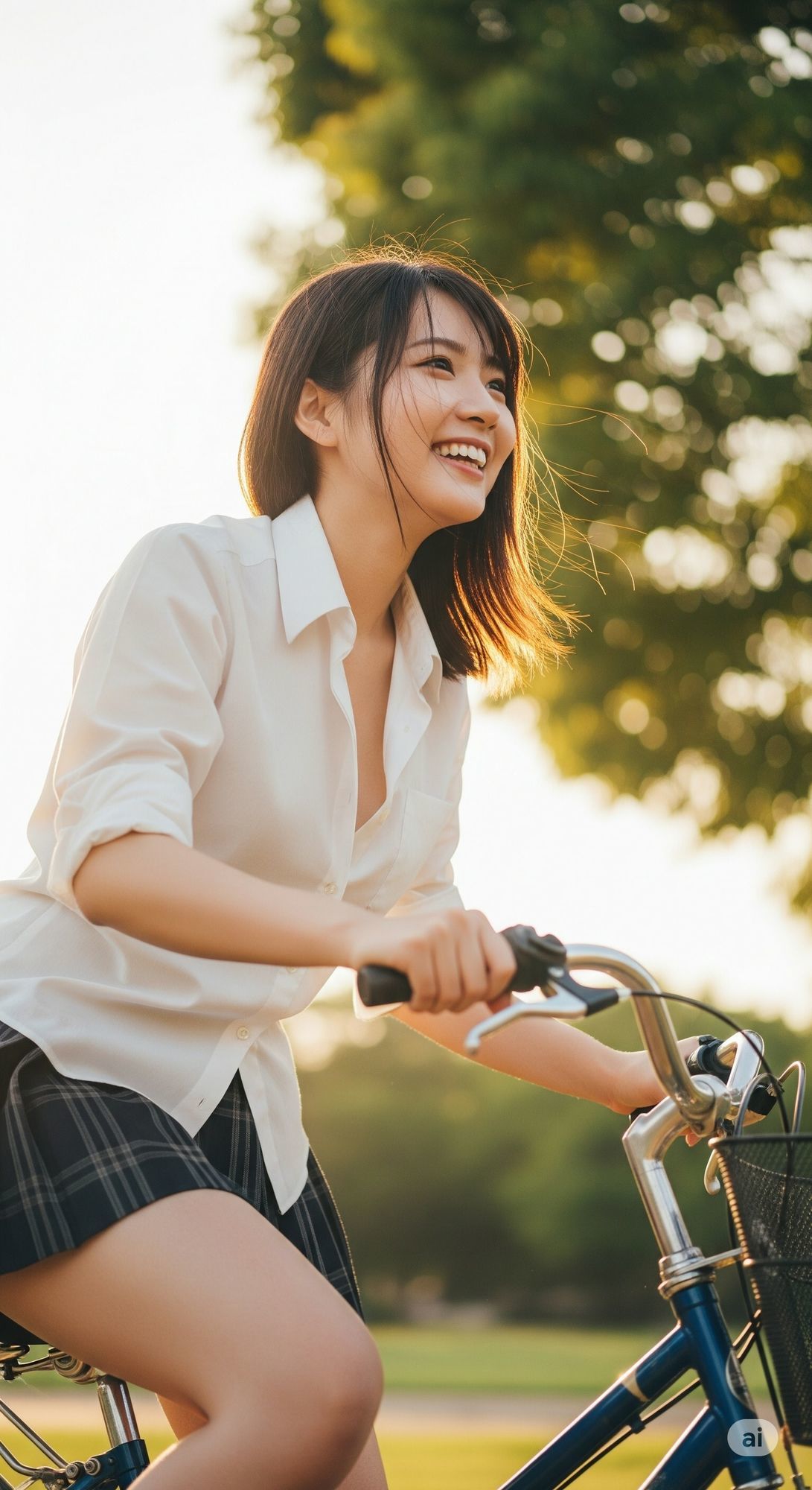 学校帰りのミニスカ自転車JK（パンチラあり） 画像1