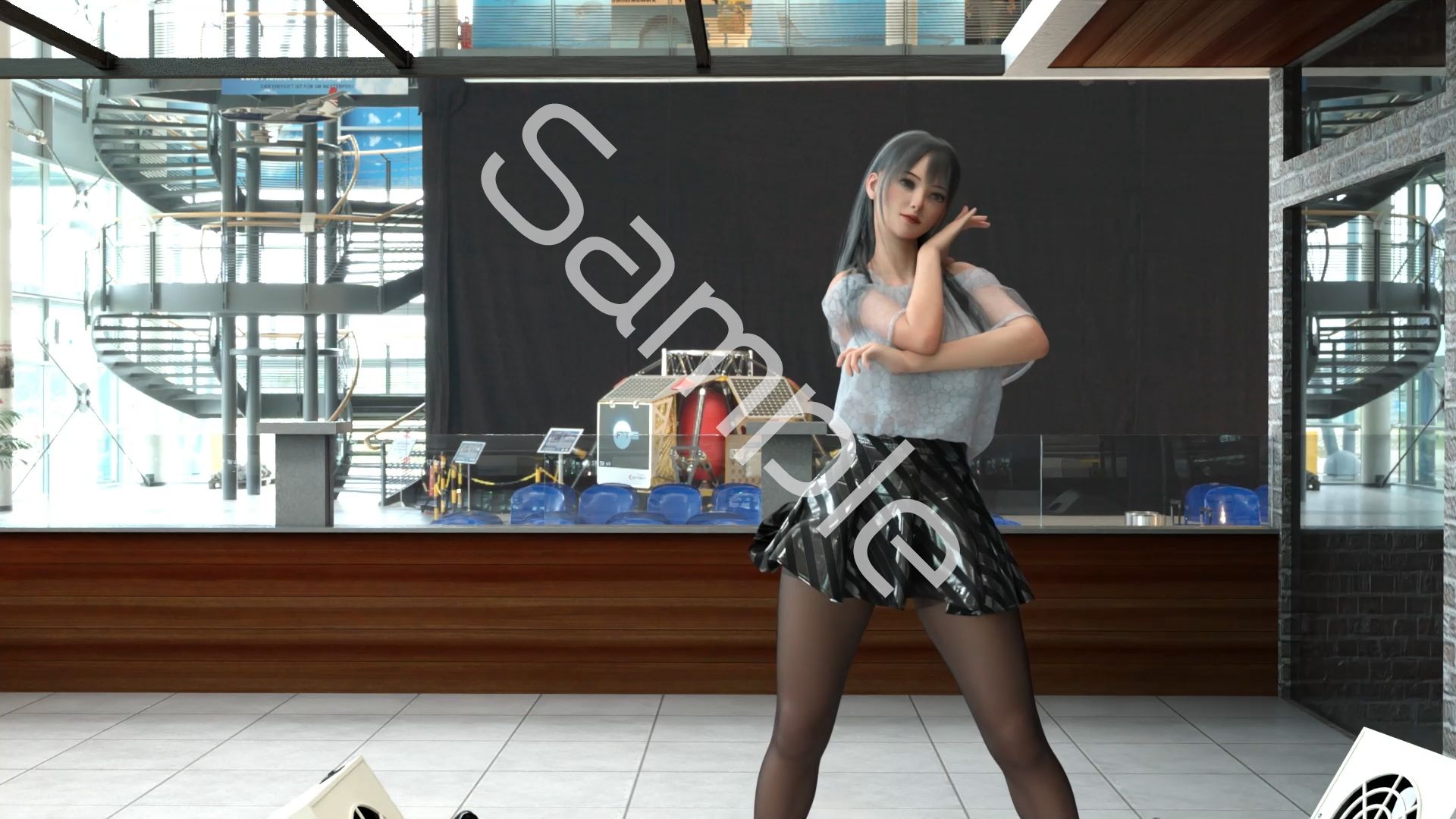 女子アナになった二階堂沙耶・早朝のニュース番組の冒頭でミニスカートでダンスすることを業務命令で強要される・ダンスVer.3:Vol.04『ただの話題作りとのことで電源OFF（のはず）のカメラが4台、ローアングルから彼女のスカート内を覗き込むように設置されている:PV04_パンストの下に純白Tバックパンティで扇風機風チラ』 画像5