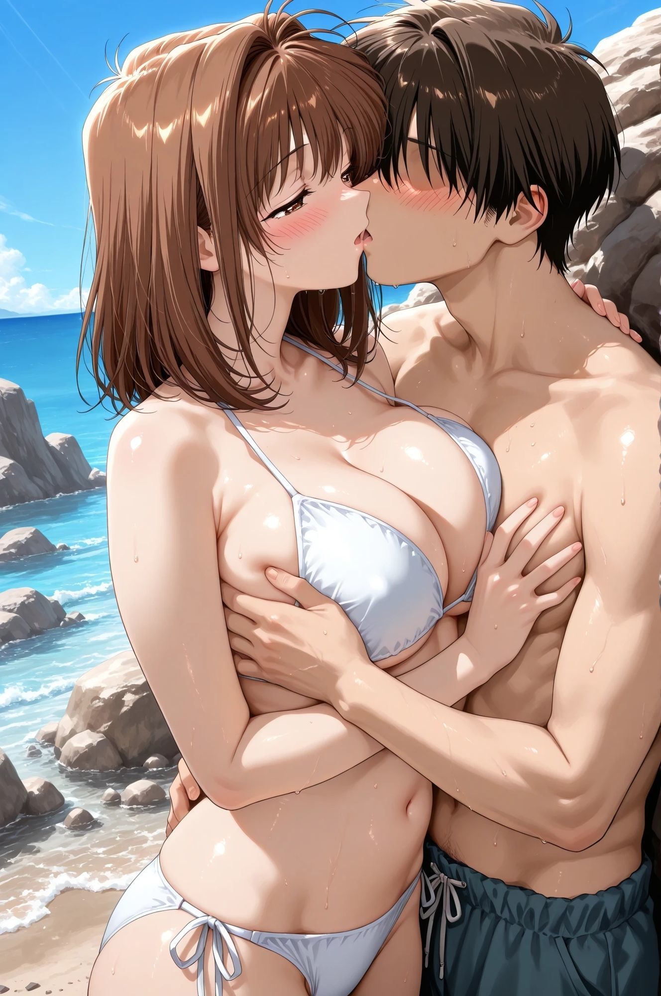 AIイラストCG集117 L〇VERS 恋に〇ちたら 河〇理恵（海水浴編） 画像6