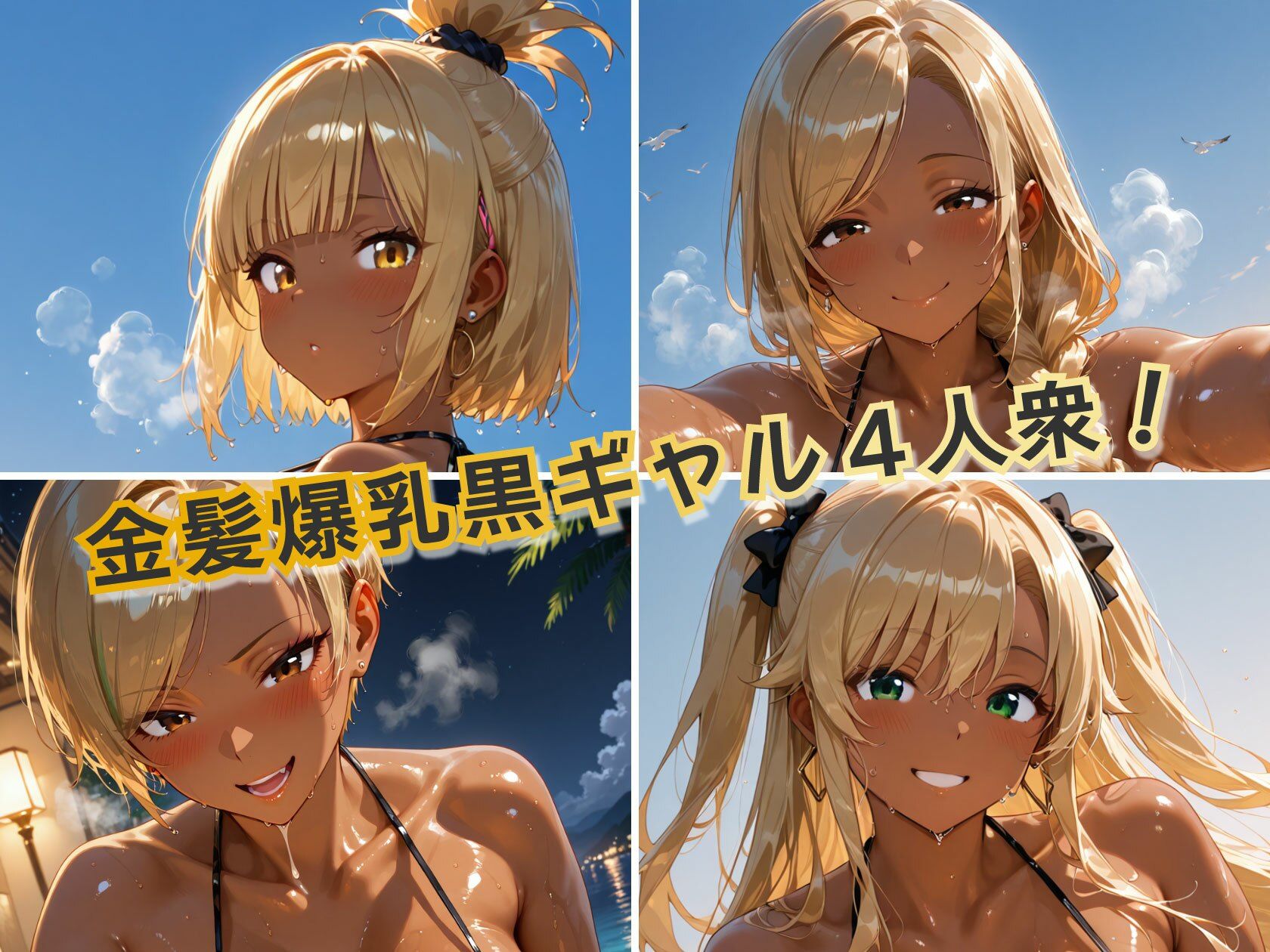 サンプル画像1:金髪黒ギャル4人組 黒ビキニイキ狂いparty(金髪爆乳美女くらぶ) [d_702197]