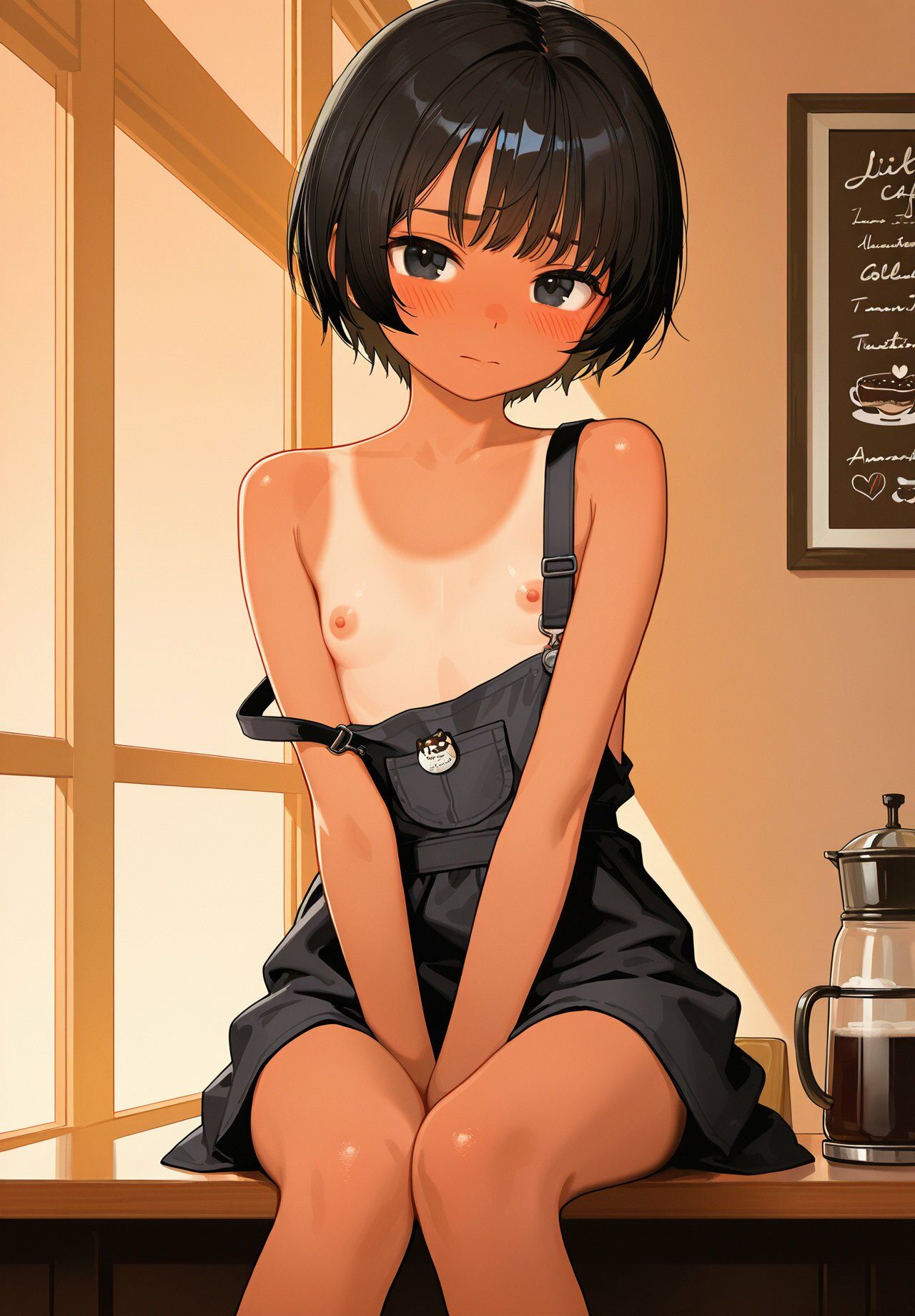 【エロ漫画】日焼け黒髪ショートカットちっぱい少女写真集10