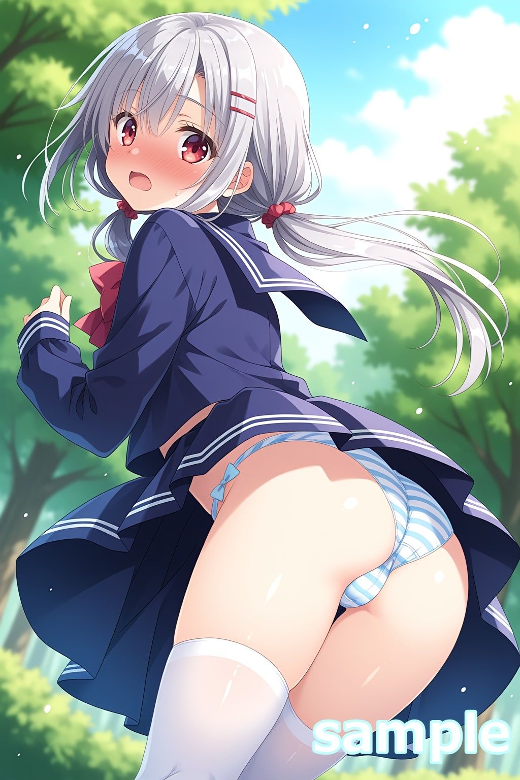 サンプル画像2:おパンツ拝見イラスト集 〜セーラー服女子校生・風のいたずら編〜(ぱいろみん) [d_704222]