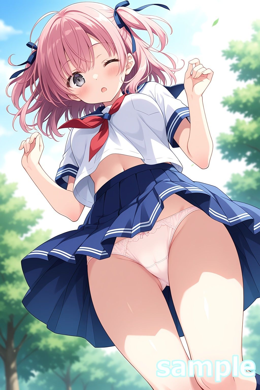 サンプル画像4:おパンツ拝見イラスト集 〜セーラー服女子校生・風のいたずら編〜(ぱいろみん) [d_704222]