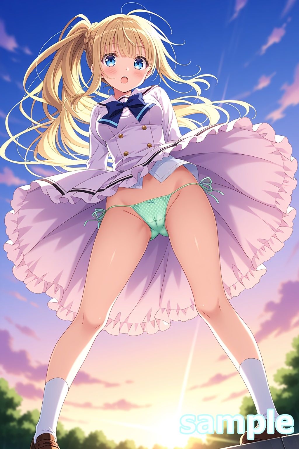 サンプル画像6:おパンツ拝見イラスト集 〜セーラー服女子校生・風のいたずら編〜(ぱいろみん) [d_704222]