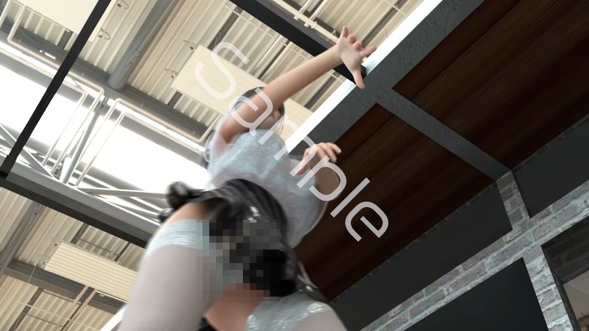 女子アナになった二階堂沙耶・早朝のニュース番組の冒頭でミニスカートでダンスすることを業務命令で強要される・ダンスVer.3:Vol.10『ただの話題作りとのことで電源OFF（のはず）のカメラが4台、ローアングルから彼女のスカート内を覗き込むように設置されている:PV10_＋白色ガーターストッキング＋Tバックパンティで扇風機風チラ』 画像2