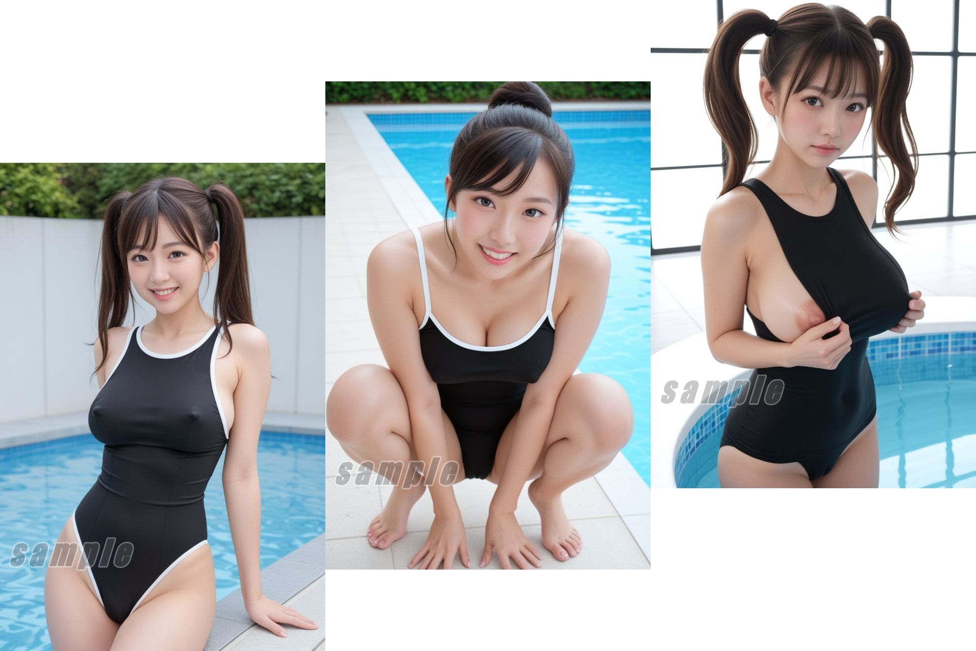 【画像＆動画セット】アイドルにスク水着せてみた。黒スクール水着・プール編 vol.2 画像6