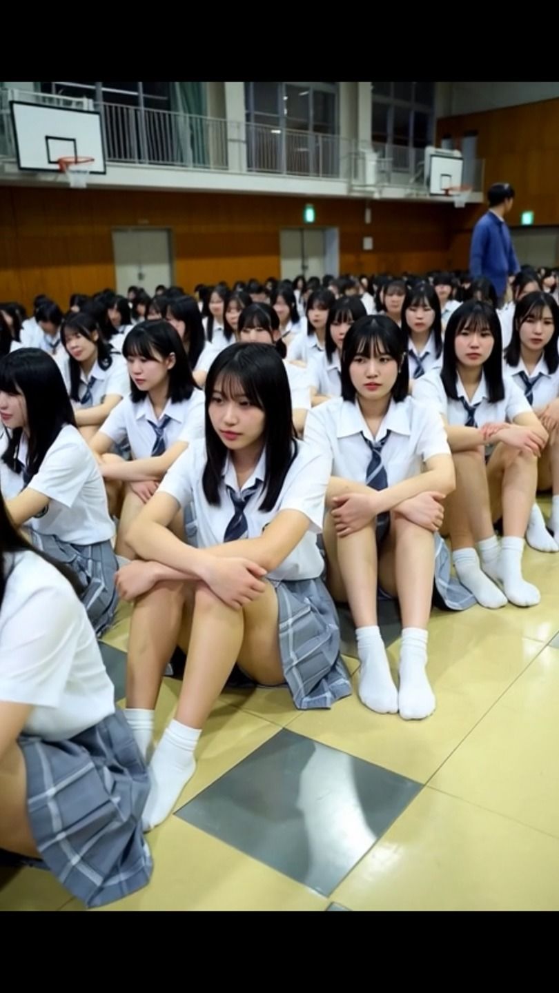 ローアングルカメラ 盗撮 全校集会 体育館 学生 制服少女 青春 日常 画像2
