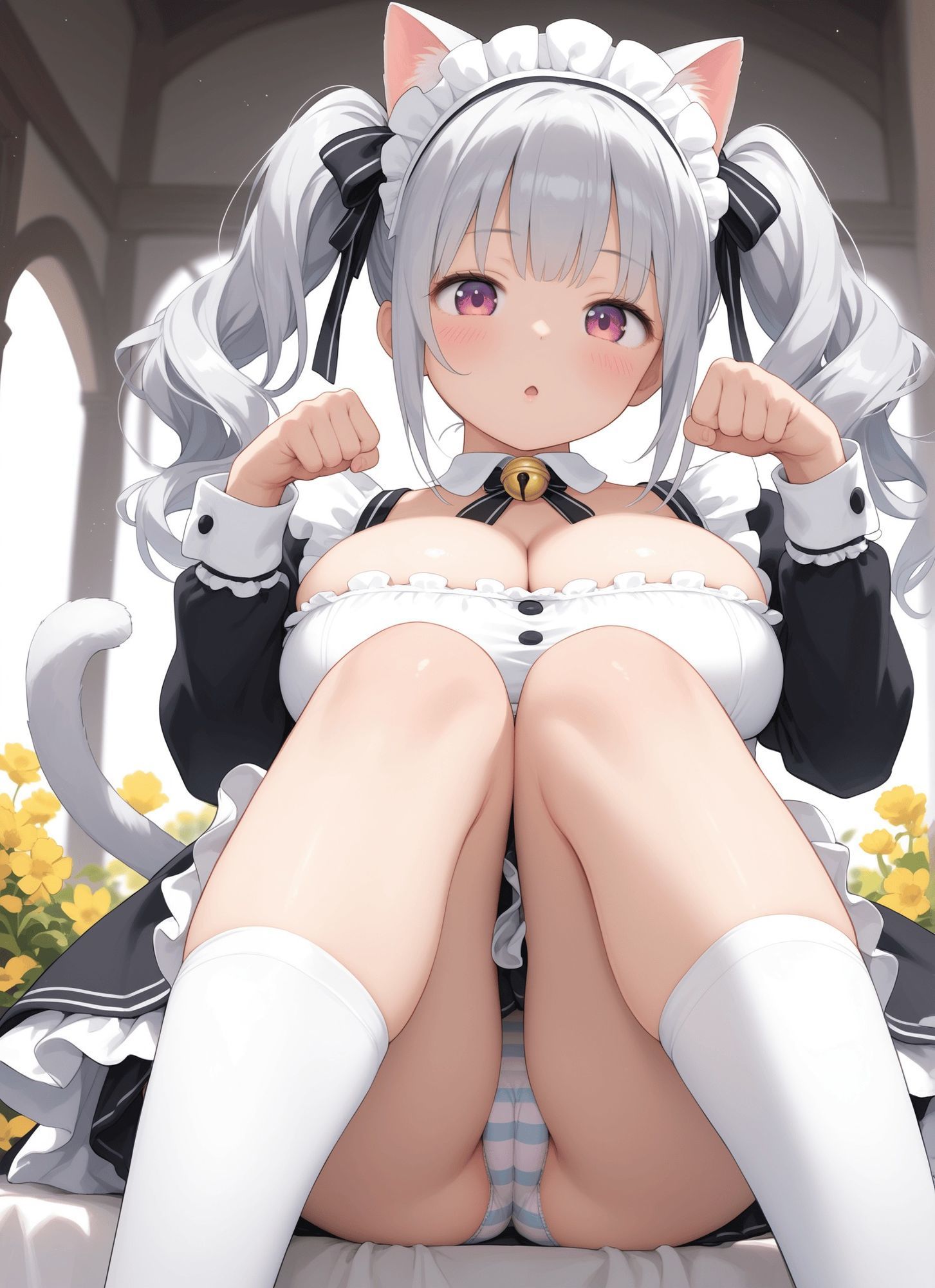 サンプル画像2:見上げた猫耳メイドパンツ・見上げたこっそり見る座り制服パンツ・見上げた黒ギャル制服パンツ(シャインのAIイラスト) [d_707969]