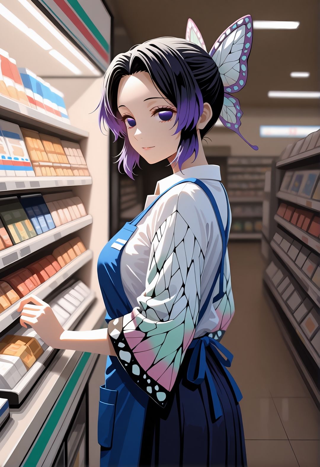 サンプル画像2:【344枚】鬼〇の刃・胡蝶し〇ぶが現代に転生したら…コンビニバイトに！(みるくぱん工房) [d_708096]