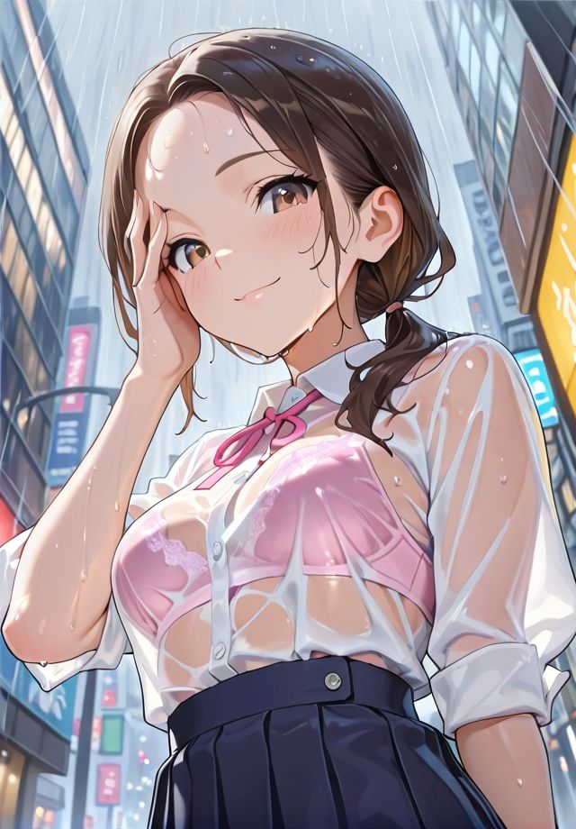 【エロ漫画】雨に透ける少女  透けブラ編1