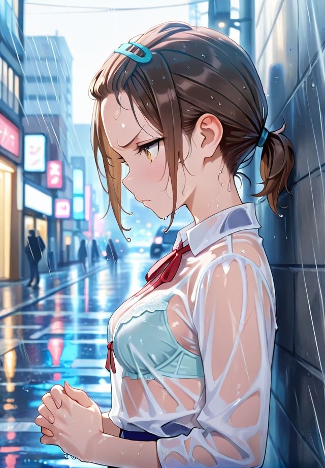 【エロ漫画】雨に透ける少女  透けブラ編2