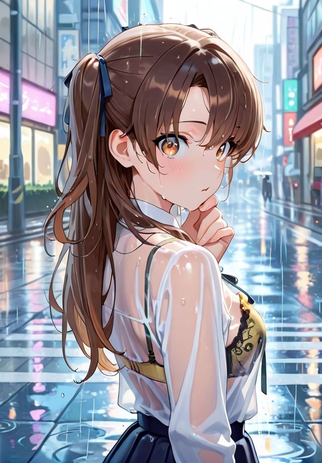 【エロ漫画】雨に透ける少女  透けブラ編4